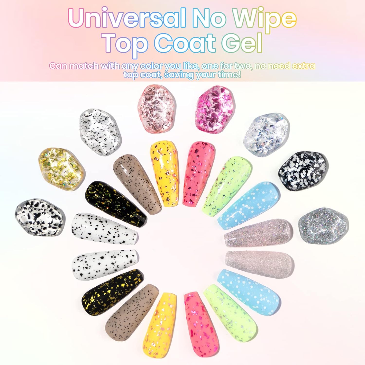 8Colors Glitter Top Coat Gel Silver Gold Sequin Top Coat Eggshell Top Coat Gel Polish Reflective Glitter Top Coat Sparkle Shiny Shimmer No Wipe Gel Top Coat Gel Polish - Image 2