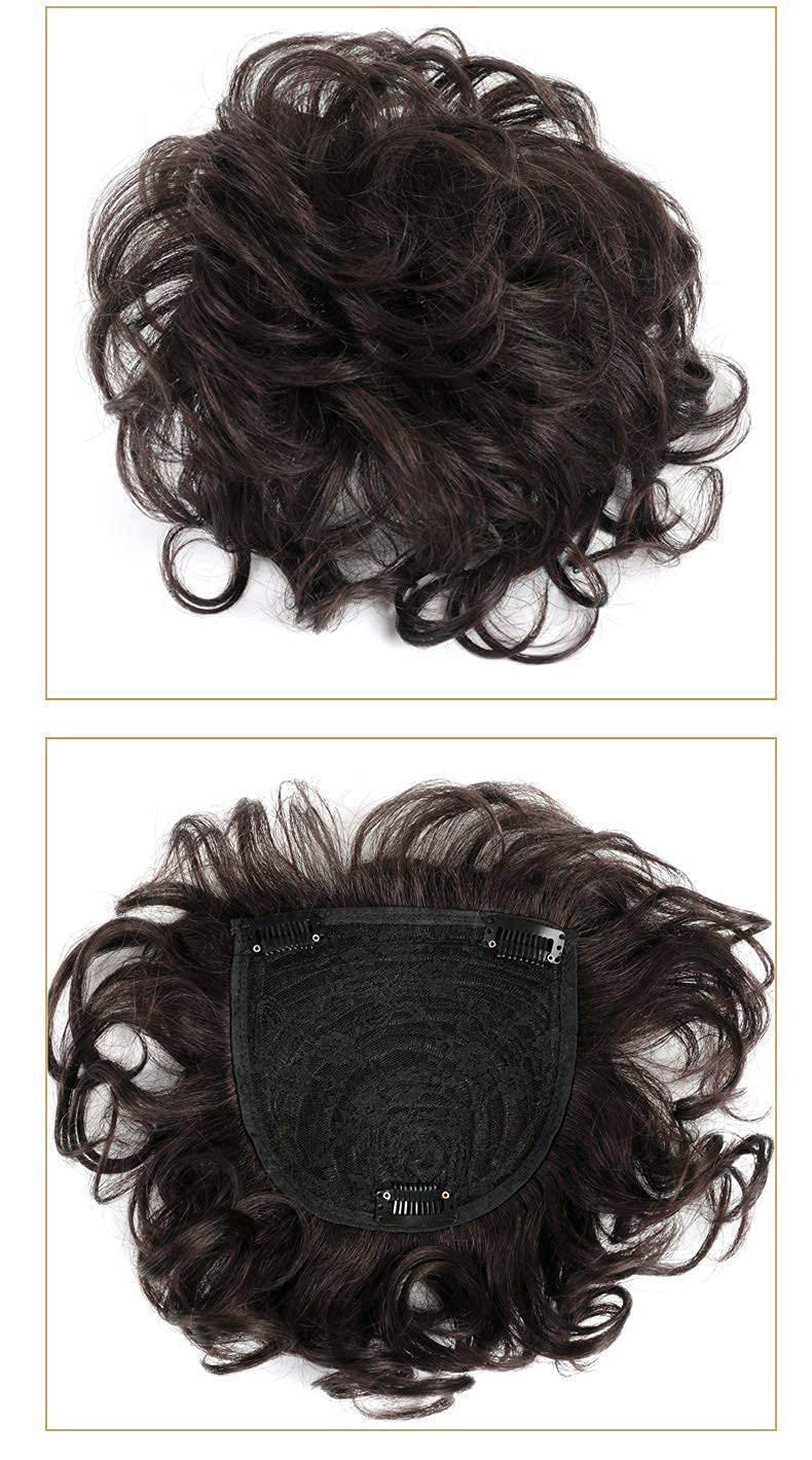 Women Short Human Hair Topper Curly Closure Wiglet Hairpiece Clip in Top Hairpiece Natural Weaving bReplacement Hair Topper for Thinning Hair 13x14cm(Dark Brown 6") - Image 6