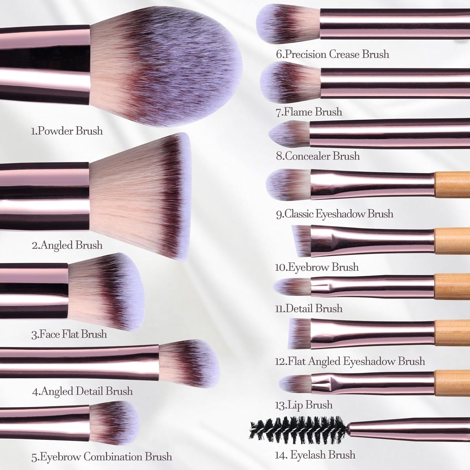 BS-MALL Travel Makeup Brush Set Foundation Powder Concealers Eye Shadows Makeup Set with LED light Mirror 14 Pcs (B-Bamboo) - Image 5