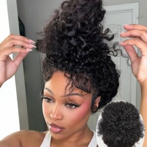 360 Lace Front Wigs Human Hair Pre Plucked With Drawstring 360 Deep Wave Glueless Full Lace Human Hair Wigs Wet And Wavy Invisible Strap Full Lace Wigs For Black Women（Black, 18 Inch）