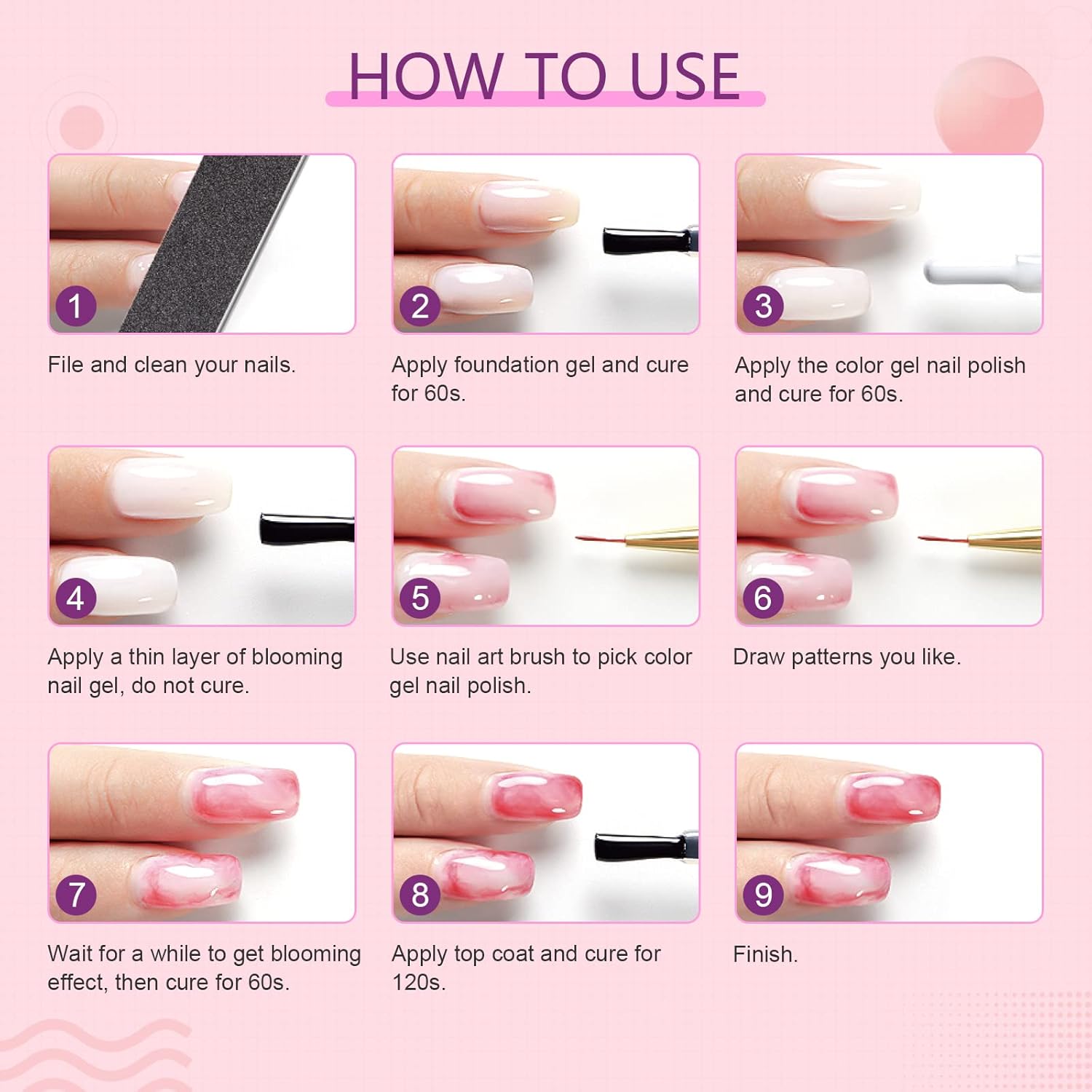 SAVILAND Blooming Gel: 15ml Blooming Gel Nail Polish with Nails Brush Blossom for Spreading Effect Marble Nail Polish Flower Watercolor Nails Art Design Manicure Salon Home DIY - Image 6