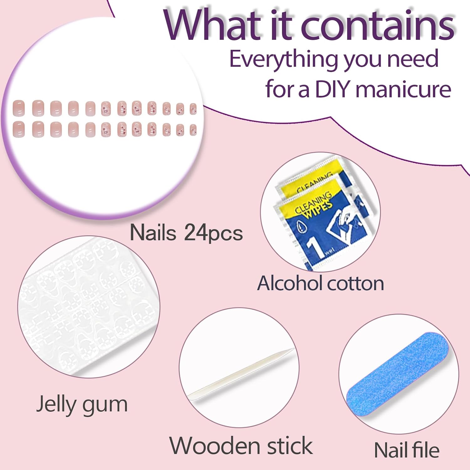 Acrylic Press on Nails Short Square Fake Nails White Ombre Glue on Nails Short False Nails with Flower Gloss Designs Nails Press on Artificial Nails Stick on Nails for Women 24Pcs - Image 6