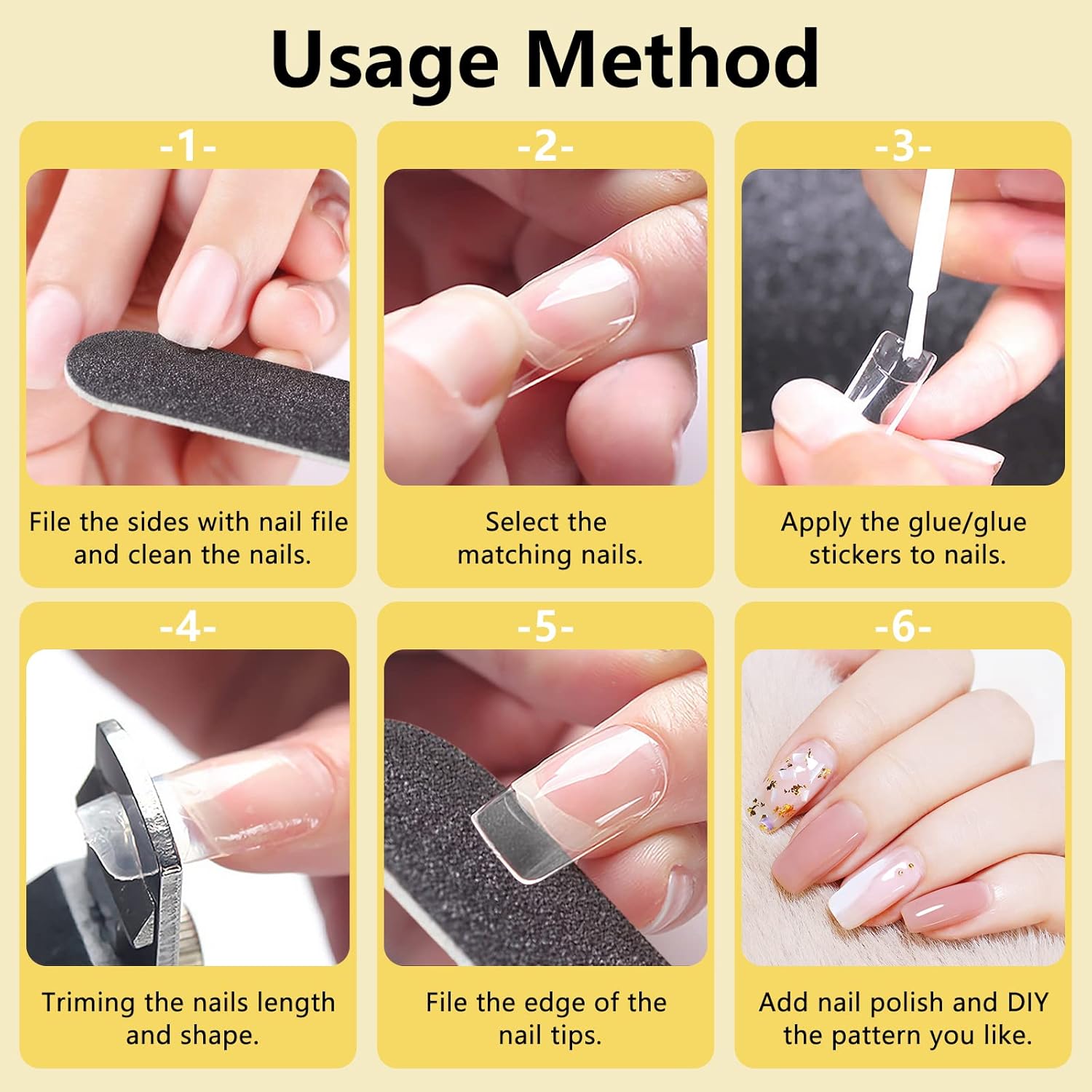 Professional 1000 Piece Clear Short Square French Acrylic Nail Tips Kit with Clipper and Files - Image 7