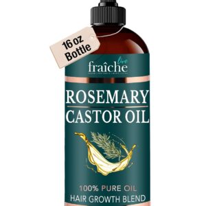 Live Fraiche Rosemary Castor Oil for Hair Growth 16oz - Rosemary Oil for Hair Growth and Thickening Pure Blend to Reduce Loss and Promote a Healthy Scalp