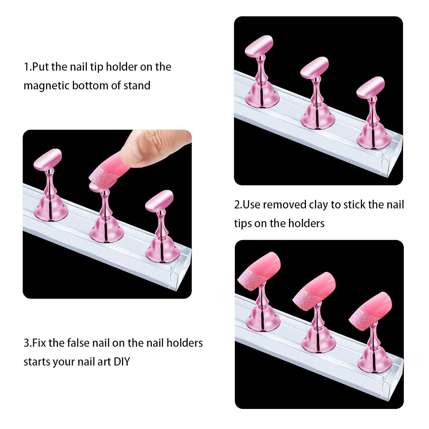 JUSTOTRY 2 Sets Pink Nail Stand for Press on Nails Display, Magnetic Fake Nails Holder for Painting Nails Practices, Beginner Acrylic Nail Art Kit Accessories, Nail Salon Equipment and Decor - Image 2