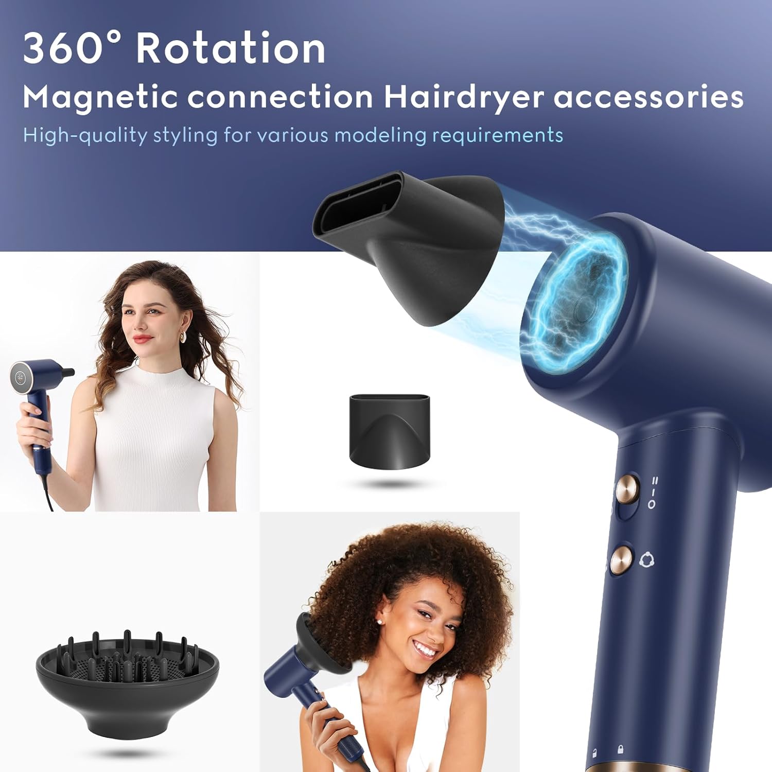 Hair Dryer, 110, 000 RPM Air-Sonic Blow Dryer with High-Speed Brushless Motor, Cool Care Dry Display & 200 Million Negative Ionic, PARWIN PRO BEAUTY 1875W Hairdryer for Home Travel,Prussian Blue - Image 6