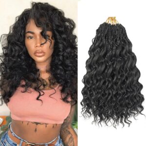 12 Inch Ocean Wave Crochet Hair 8 Packs - Synthetic Pre-Looped Deep Wavy Curly Braiding Hair for Black Women, Boho Style Hair Extensions (1B, 12inch)
