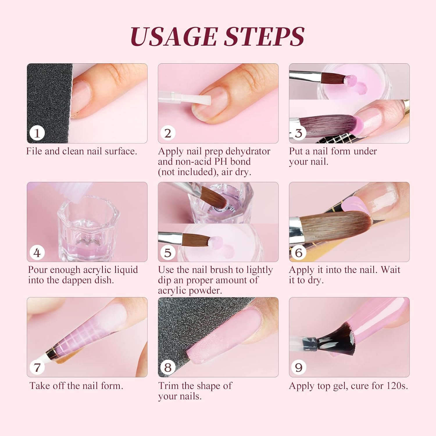 SAVILAND Acrylic Nail Kit for Beginners: White Pink Clear Acrylic Powder and Liquid Set with Nail Brush Forms Manicure Tools Kit with Everything for Beginners Home DIY Nail Art Salon - Image 7