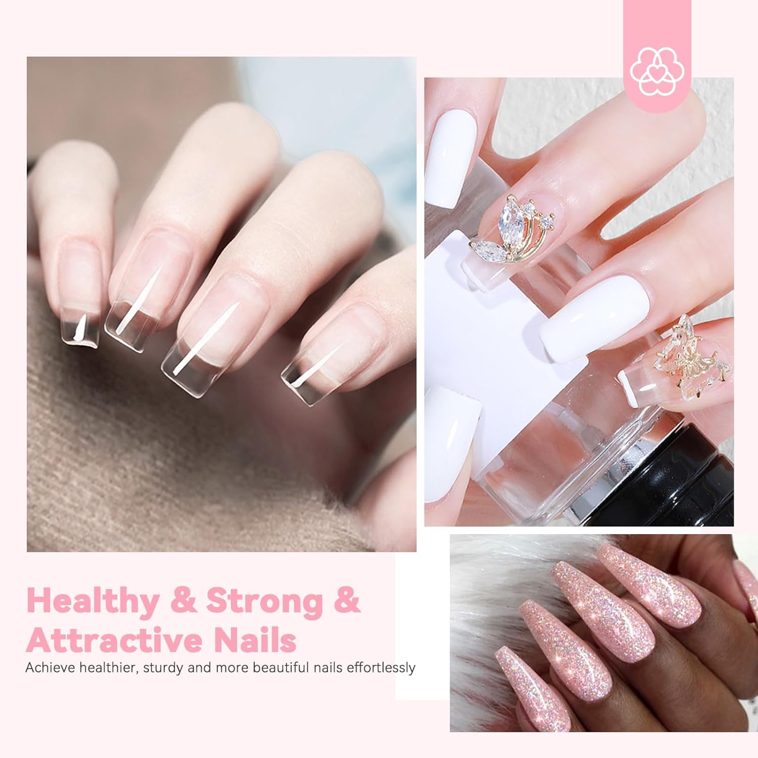SAVILAND Clear Dip Powder Nail Kit Starter: 60g 2.1oz Dip Powder for Nails with Dipping Powder Liquid Set Dip Base Activator and Top Coat Professional Dip Nail Kit Repair for French Manicure Nail Art - Image 7