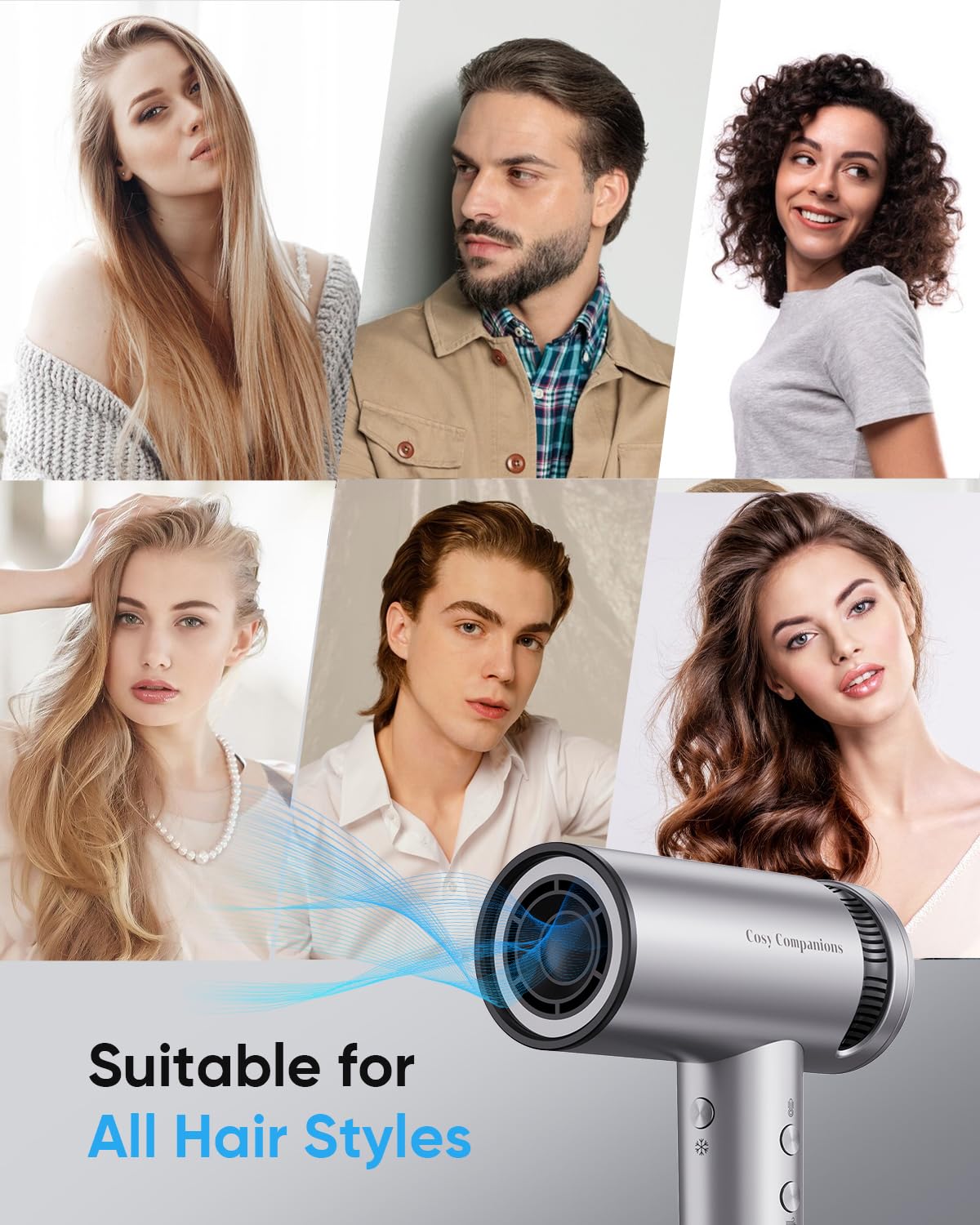 Hair Dryer - High-Speed 150,000 RPM Hairdryer for Fast Drying, 500Million Negative Ionic & Thermo-Control & Cool Shot Button & Lightweight & HD Display Blow Dryer with Magnetic Diffuser & Nozzle - Image 8