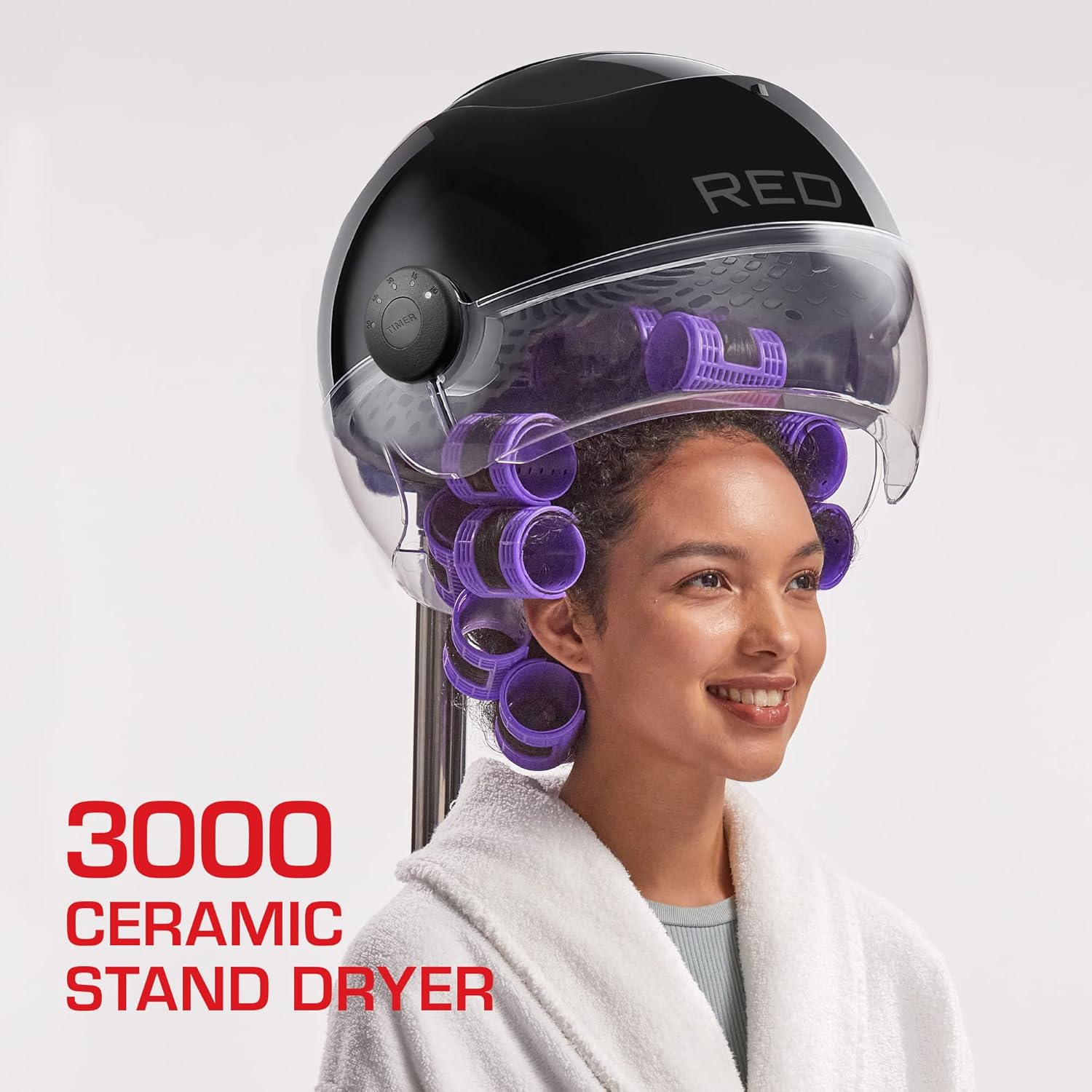 RED by Kiss 3000 Ceramic Stand Hood Dryer with Digital Timer, Adjustable Height, 360° Wheels, 3 Temp Settings, Quick Drying, Comfortable Hood, Ideal for Home & Salon Use - Image 2