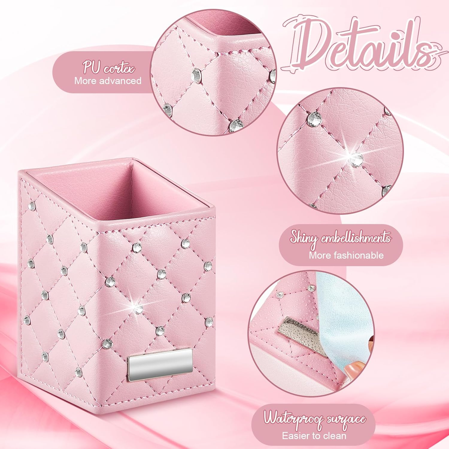 ReliThick 2 Pcs Pink Waterproof Makeup Brush Holder with Crystal Bling Travel Vanity Organizer - Image 3