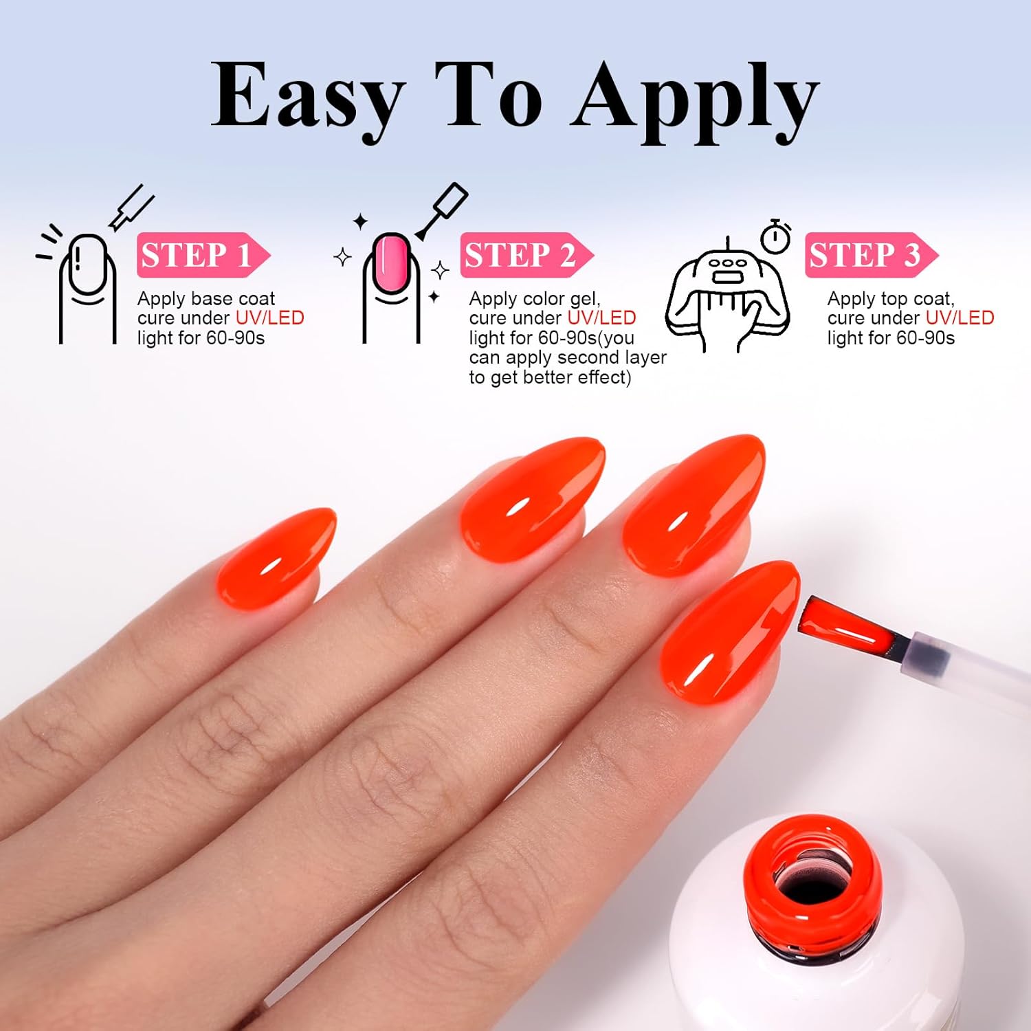 Imtiti Gel Gel Nail Polish, Neon Orange Red, 0.5 Fl Oz Soak Off LED UV, DIY Nail Art Kit for Women & Girls - Image 6