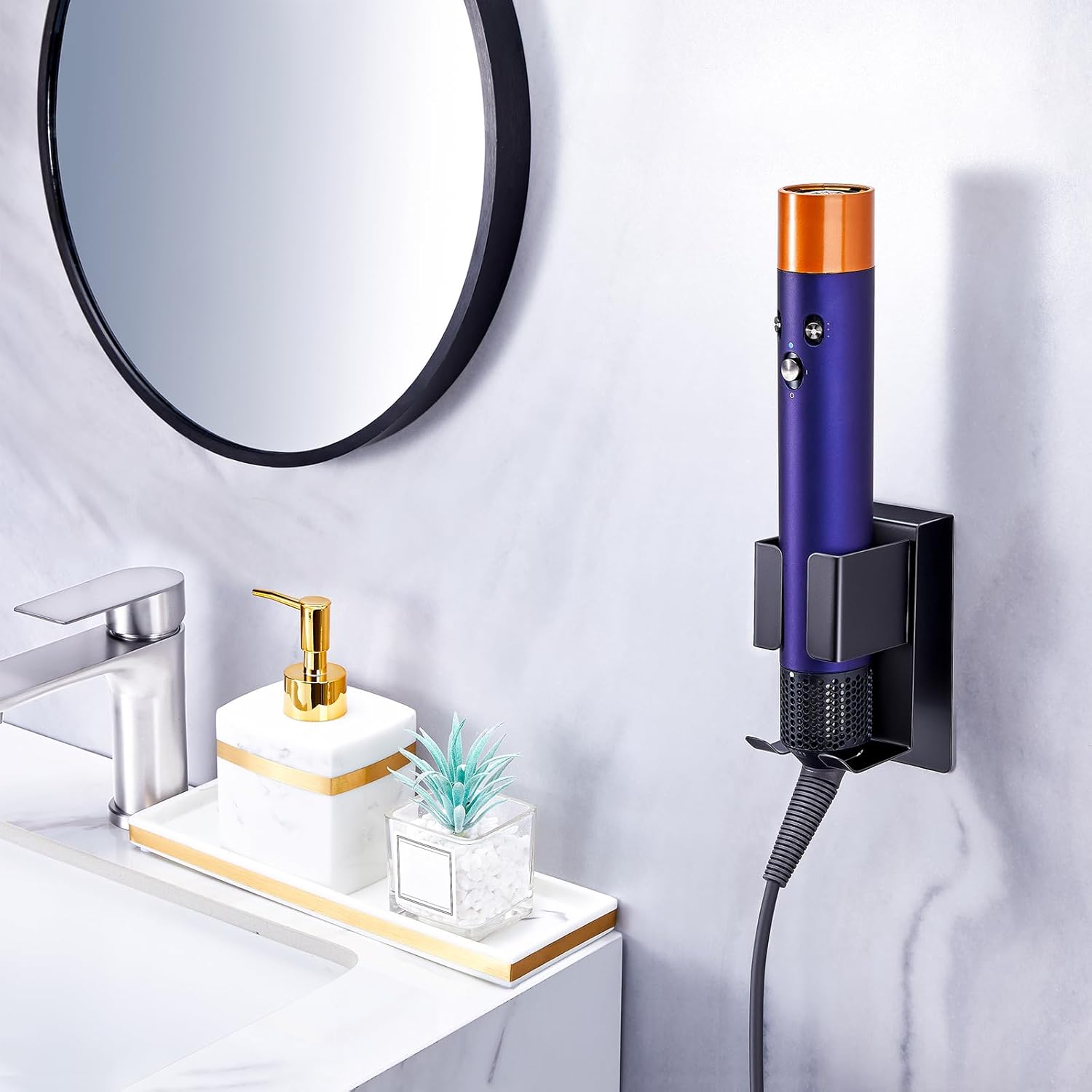 Hair Straightener Holder Wall Mounted Blow Dryer Holder, Stainless Steel Blow Dryer and Curling Iron Holder, Black Hair Dryer and Straightener Holder, Bathroom Hair Tools Organizer and Storage - Image 8