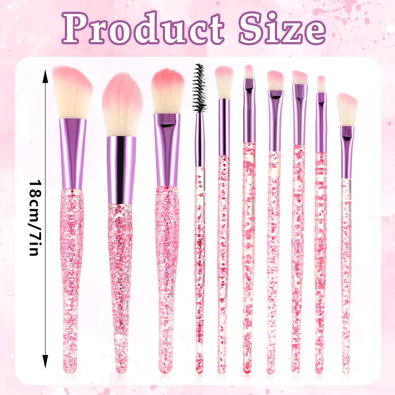 Glitter Crystal Makeup Brush Set 10 Piece Bling Professional Foundation Concealer Eye Shadow Eyeliner Blush Lip Blending Synthetic Brushes Tools Kit Essentials Transparent Handle Women Girls - Image 2
