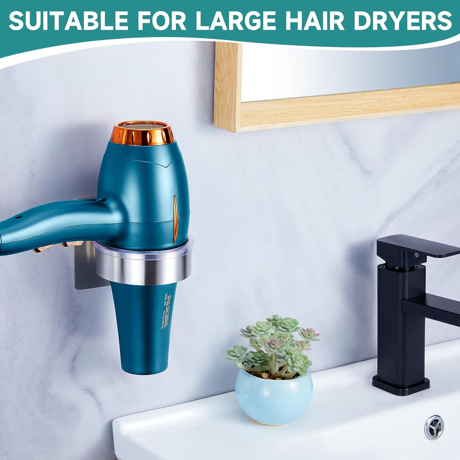 Hair Dryer Holder Wall Mounted, Hair Tool Organizer and Storage, Blow Dryer Holder Wall, Adhesive Hair Dryer Holder, SUS304 Stainless Steel Hairdryer Holder for Bathroom Salon Barber Shops - Image 2