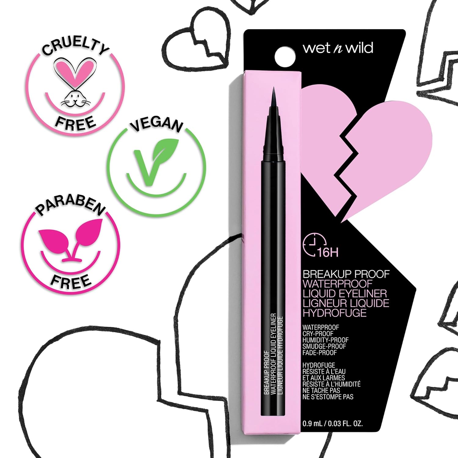 wet n wild Mega Last Breakup Proof Liquid Eyeliner - Ultra-Fine Brush, Waterproof, 16-Hour Long-Lasting Wear- Cruelty-Free & Vegan - Black - Image 4