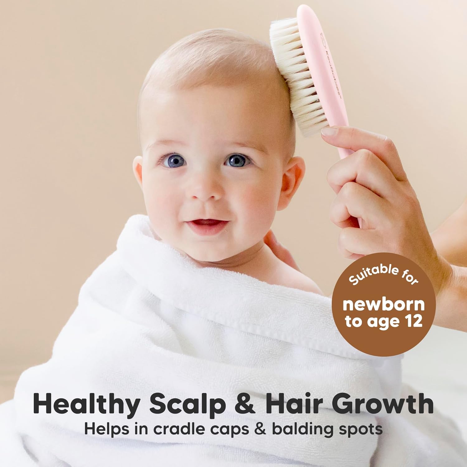 Baby Hair Brush and Comb Set for Newborn - Wooden Baby Hair Brush Set with Soft Goat Bristle, Baby Brush Set for Newborns, Baby Brush and Comb Set Girl, Boy, Toddler Cradle Cap Brush (Oval, Blush) - Image 3