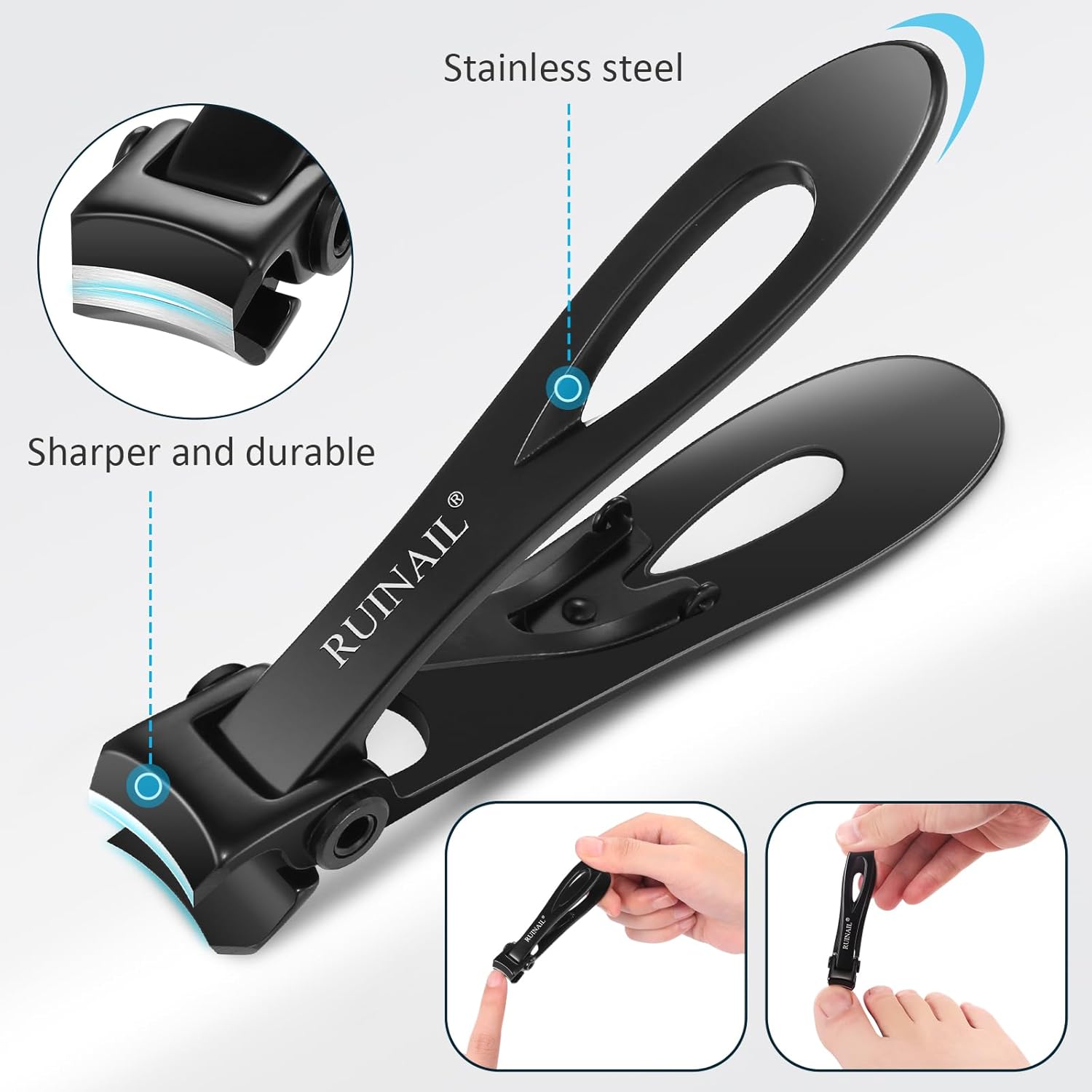 Nail Clippers for Thick Toenails 17mm Extra Wide Jaw Opening Nail Clippers Large Toenail Fingernail Nail Clipper Nail Cutter with File Tin Boxed for Men Women Seniors (Black) - Image 4
