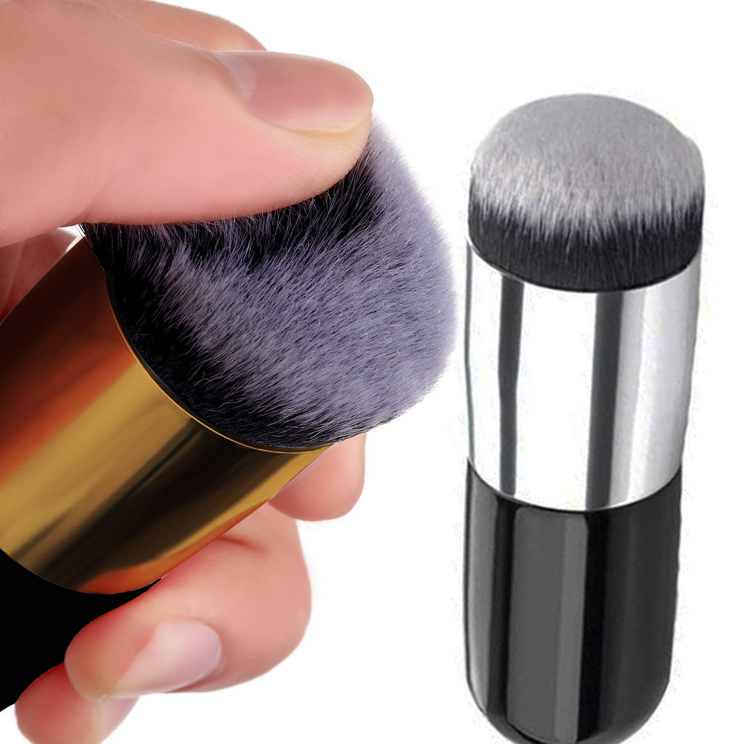 2 Pieces Foundation Brush, Chubby Makeup Brush, Suit For Blending Liquid, Cream or Flawless Powder Cosmetics(Golden & Silver) - Image 4