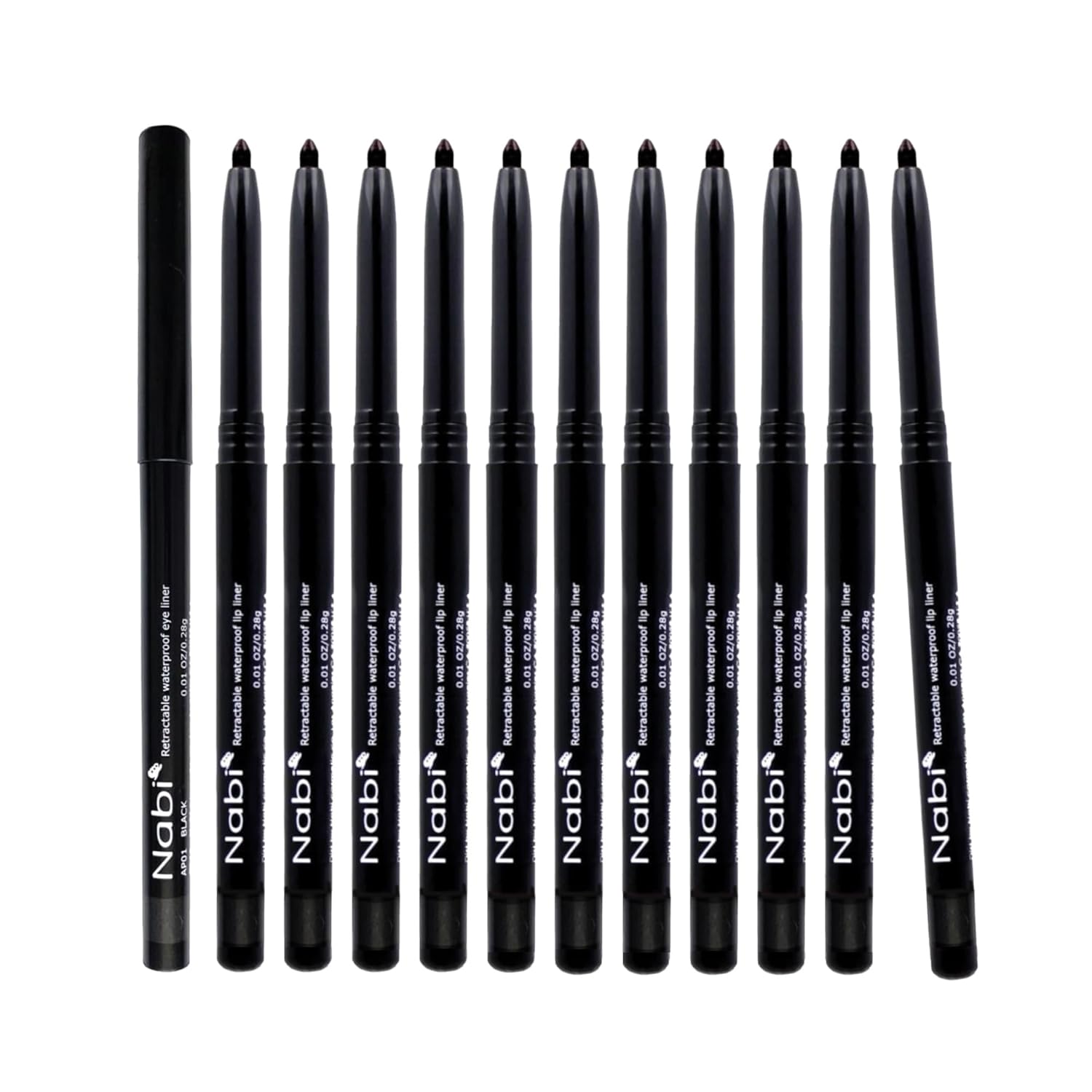 Nabi Retractable Waterproof Eyeliner Pencil – 12‑Pack Smudge‑Proof, Long‑Lasting & Hypoallergenic Professional Makeup Eyeliner for Sensitive Eyes