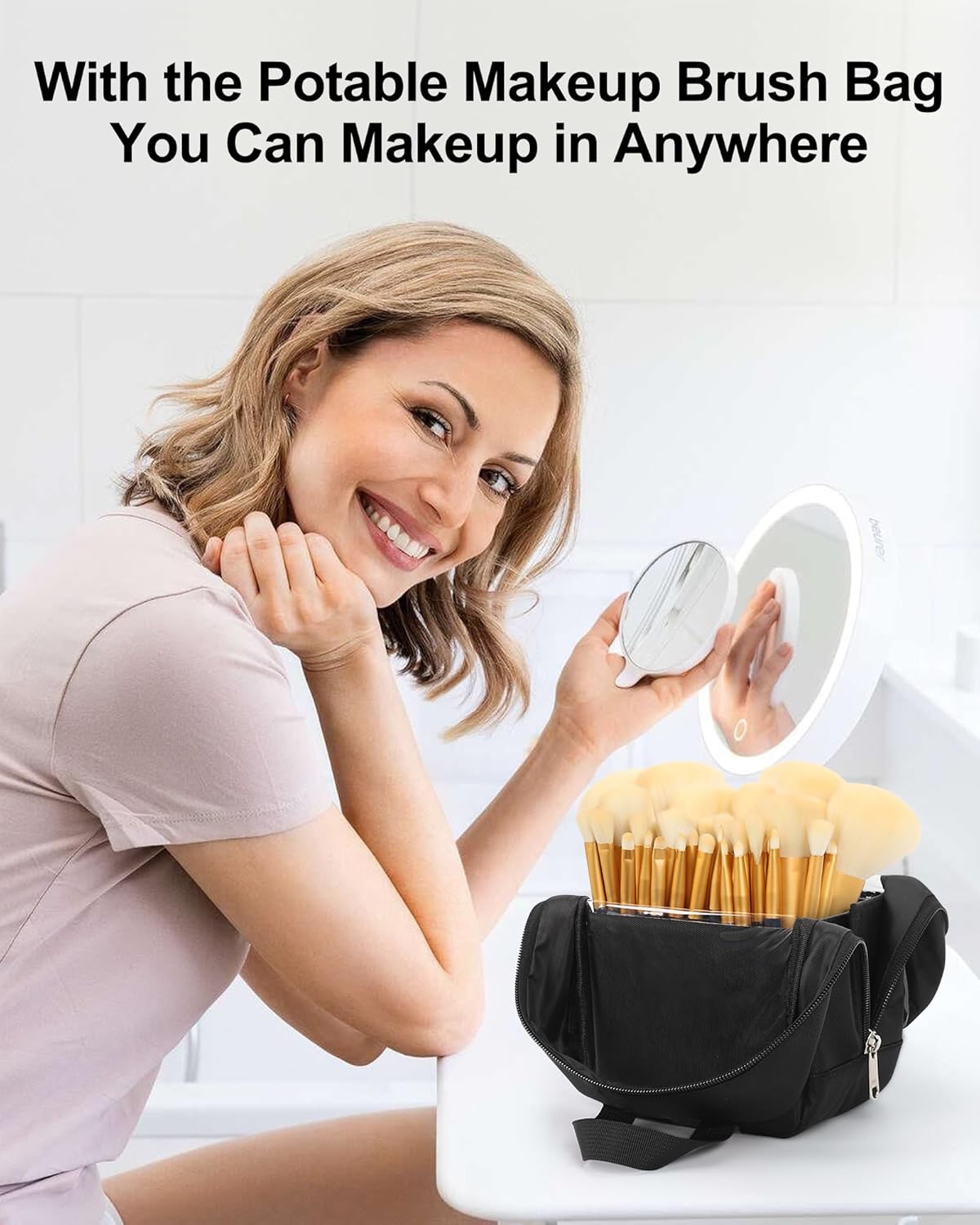 MONSTINA Makeup Brush Organizer Bag,Large Capacity Portable Stand-Up Makeup Brush Holder,Professional Artist Makeup Brush Sets Case Dust-proof TPU Transparent Clear - Image 7
