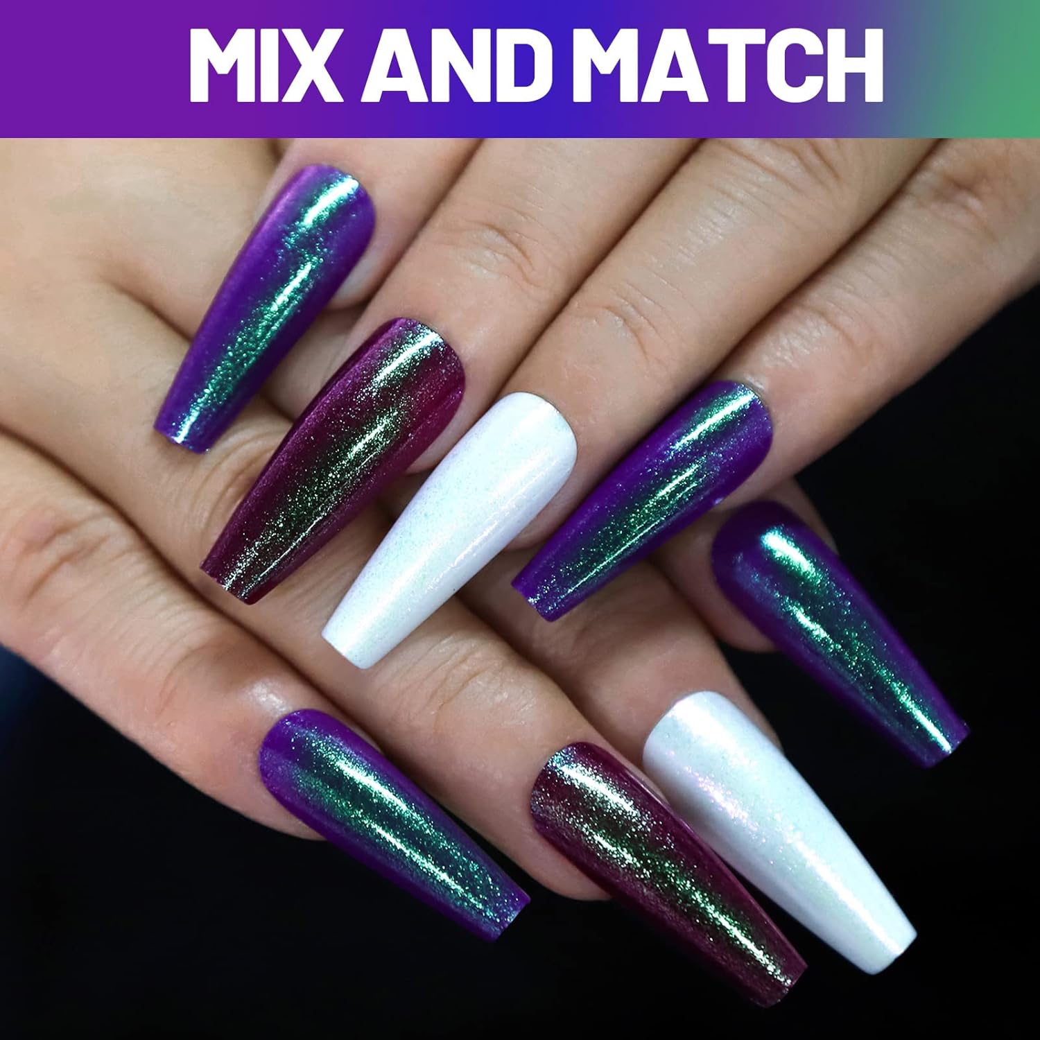 Teenitor Long Press On Nails, Chrome Press On Nails, 288pcs Long Coffin Ballerina False Nails, 12 Colors Full Cover Glue On Nails Holographic Metallic Mirror - Image 5