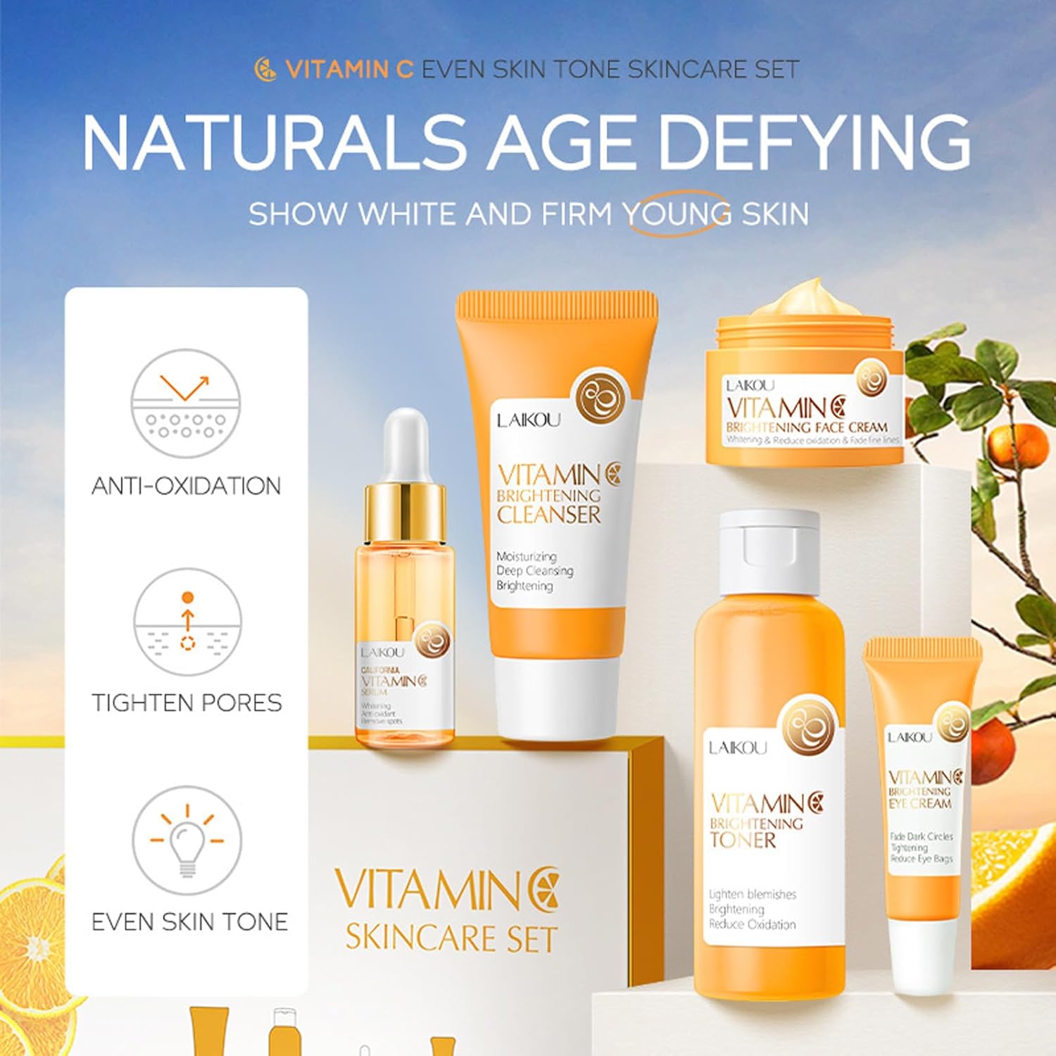 Skincare Gift Set for Teenage Girls,Vitamin C Skin Care Set - 5 Piece Gentle Skin Cleaning & Care Travel Size Kit With Cleanser, Toner, Face Serum,Eye Cream,Face Cream Brighten Face Skin Care Kit - Image 4