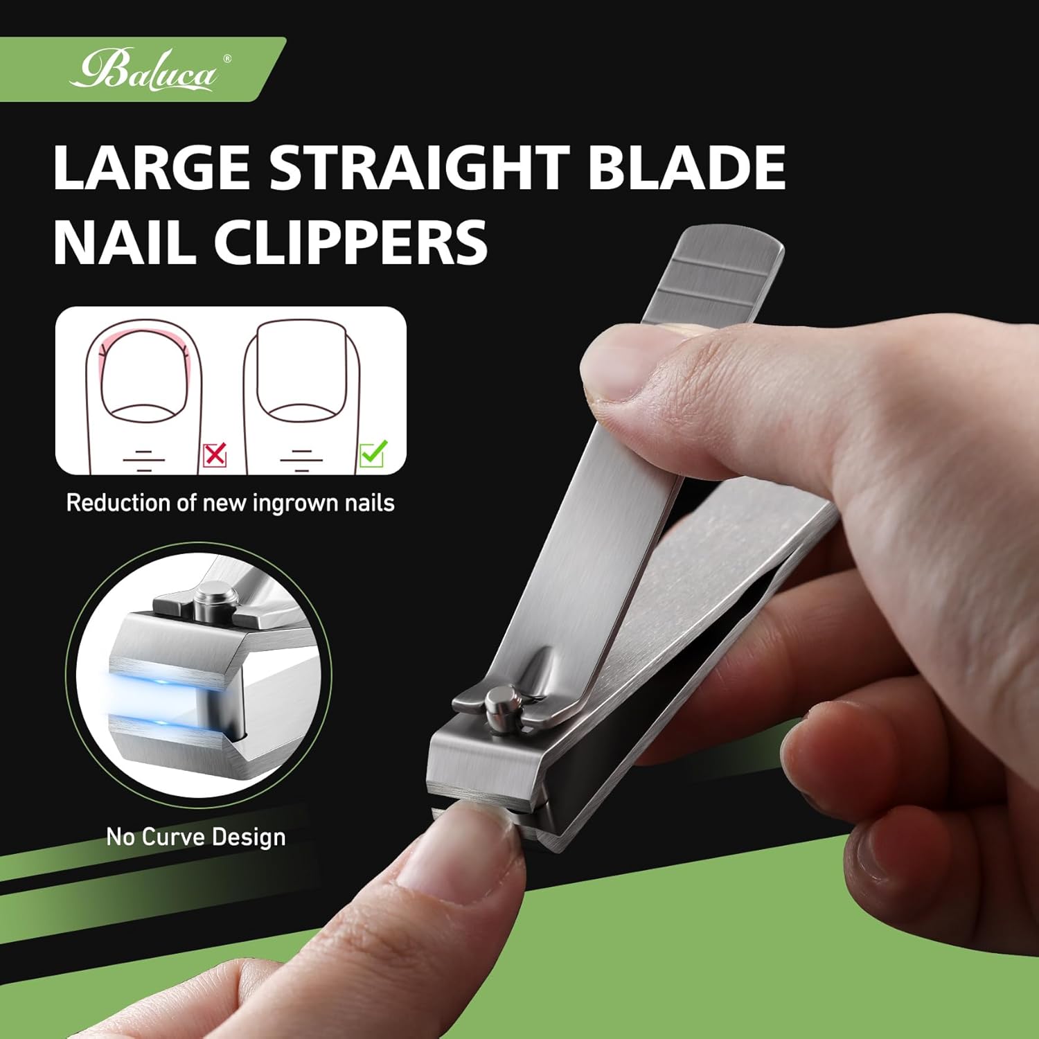 Heavy Duty Straight Blade Nail Clippers for Thick Toenails, Professional Stainless Steel Fingernail Toenail Clippers Trimmers - Thick Wide Jaw Toe Nail Clippings for Seniors, Men & Women - Silver - Image 2