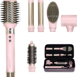 ELLA BELLA® 6 in 1 Professional Hot Air Styler • Powerful Hair Dryer & Straightener Set • Styling Without Heat Damage • Fast Drying Curling Volumizing Straightening • Protective Travel Case (Pink)