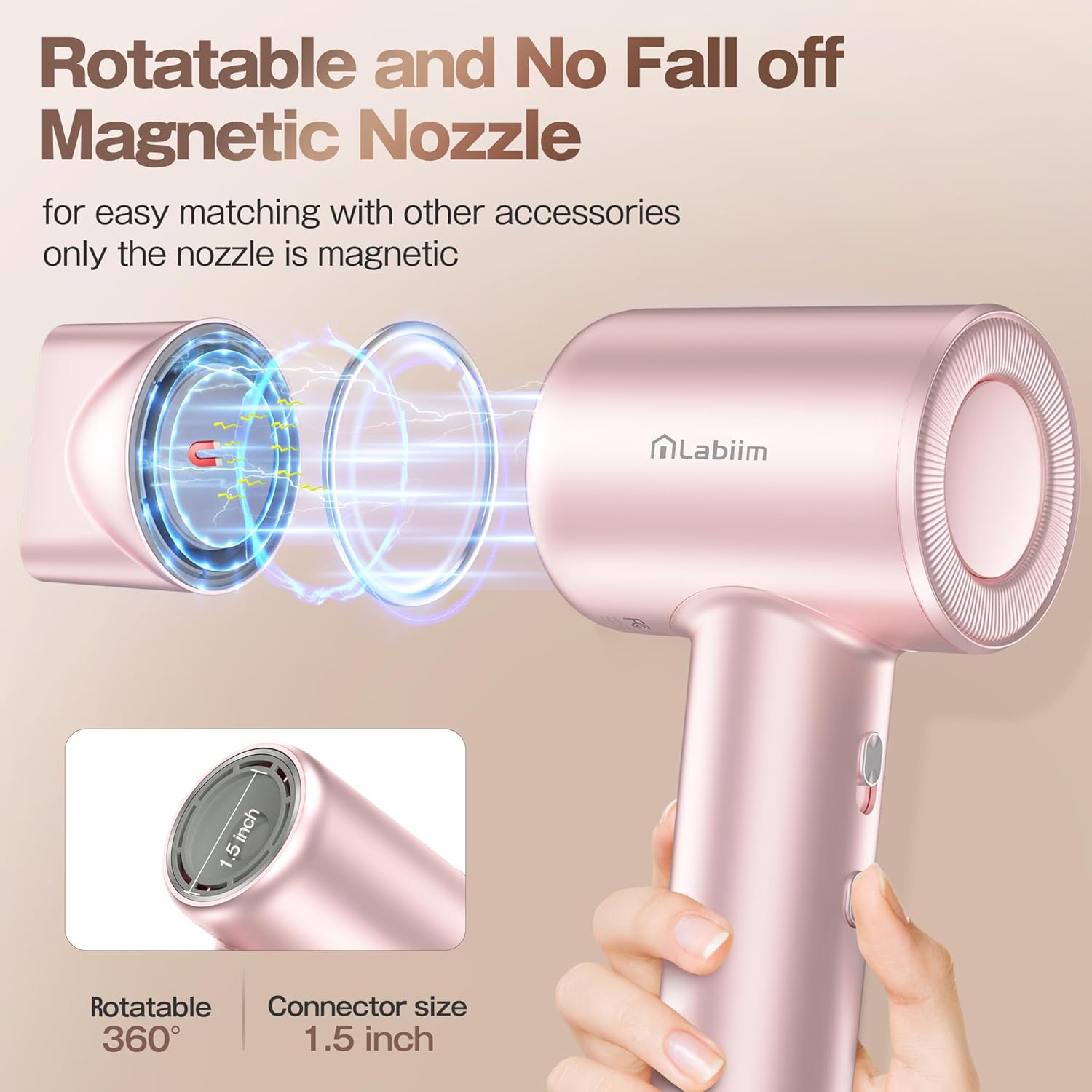 Hair Dryer, High-Speed Ionic Low Noise Blow Dryer with Brushless Motor for Fast Drying, Thermo-Control Quiet Compact Hair Blow Dryer, Hairdryer with 1 Nozzle Attachments for Home Salon Travel - Image 6