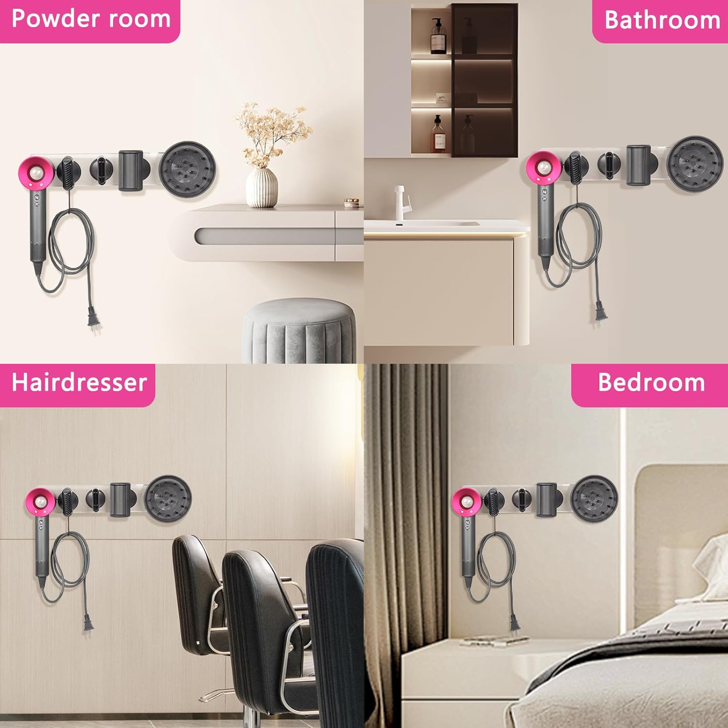 Wall Mount Hair Dryer Holder Compatible with Dyson Supersonic, Hair dryer holder, Acrylic Attachments Organizer with Hooks for Accessories Nozzles, Wide-Tooth Comb, Diffuser (Transparent) - Image 8