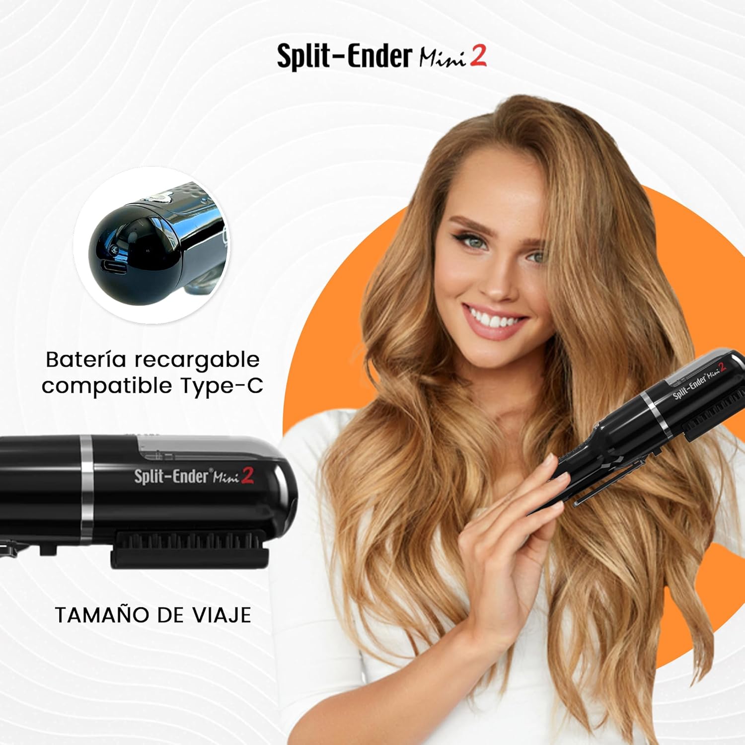 Split Ender Mini 2 - Cordless Split End Hair Trimmer, Solution for Dry and Damaged Hair, Rechargeable Trimmer for Broken and Brittle Split Ends, Hair Styling Tool- Black - Image 9