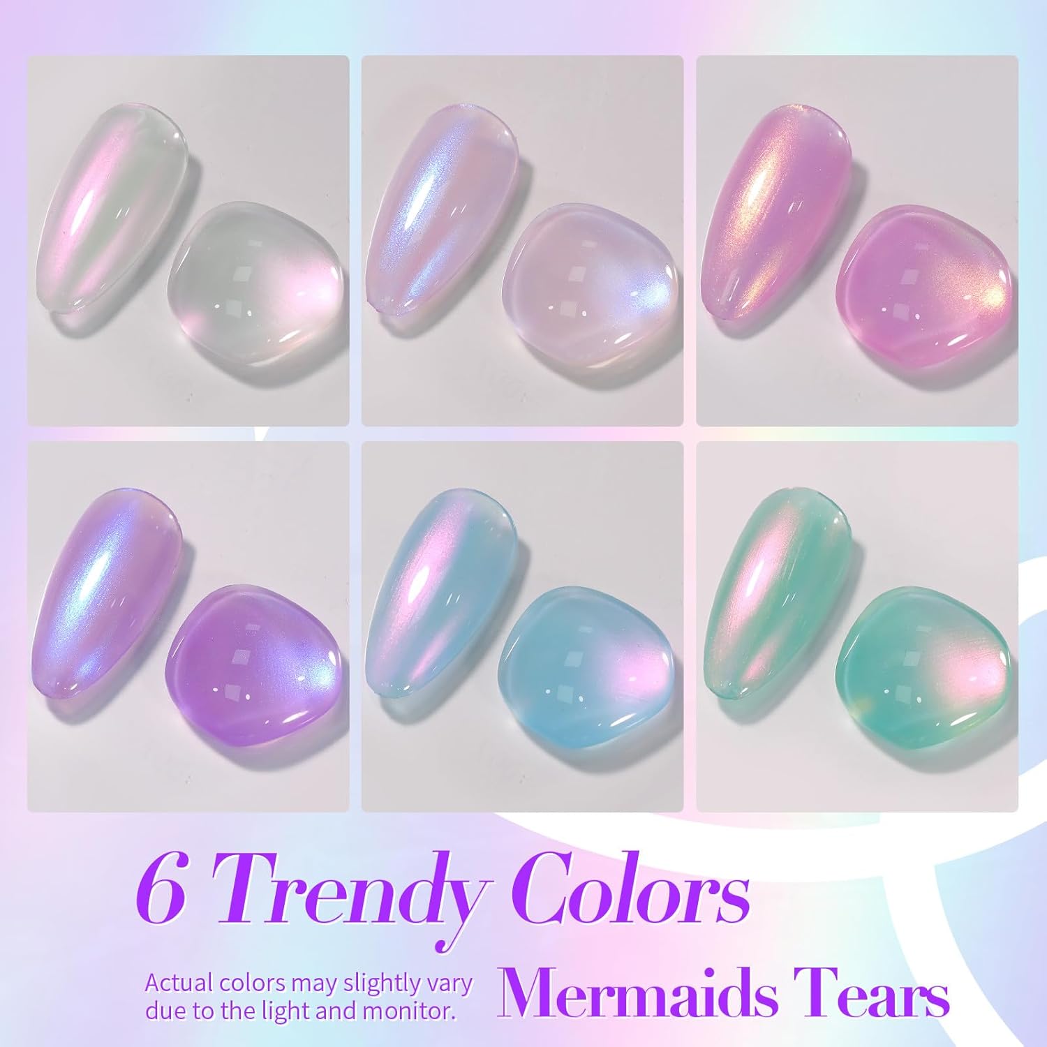 Born Pretty Pearl Nail Polish Set, 6 Colors Ombre Pearl Shimmer White Pink Purple Mermaid Nail Polish Quick Dry Spring Summer Finger 10ml 0.34oz Shell Glitter Nail Lacquer Set - Image 2
