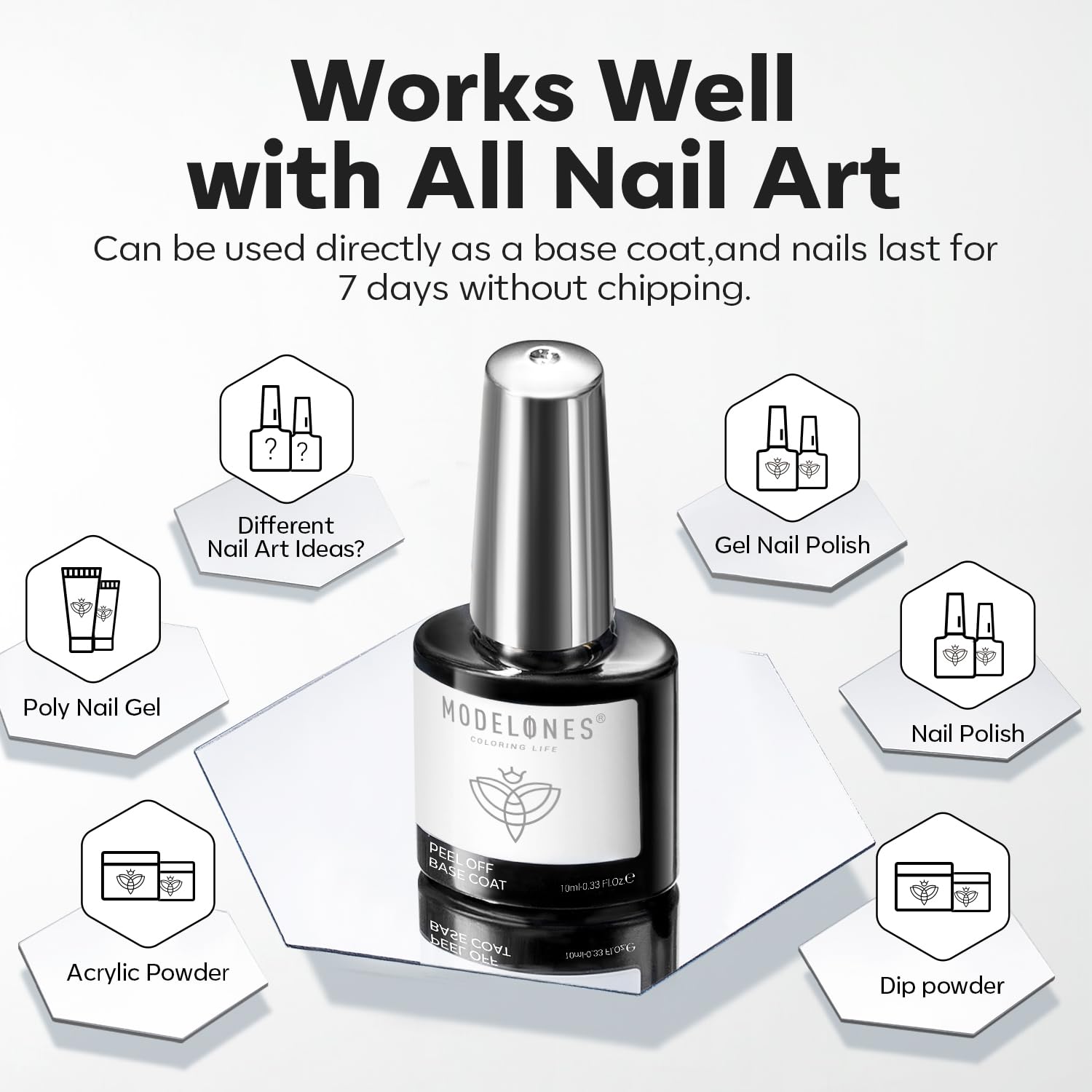 modelones Non-U V Peel off Gel Base Coat, Quick Dry Peelable Base Coat for Gel Nail Polish Easy Removal Foundation for Beginner Practice Nail Protection without Damage Thin Weak Nails, 10ml - Image 7