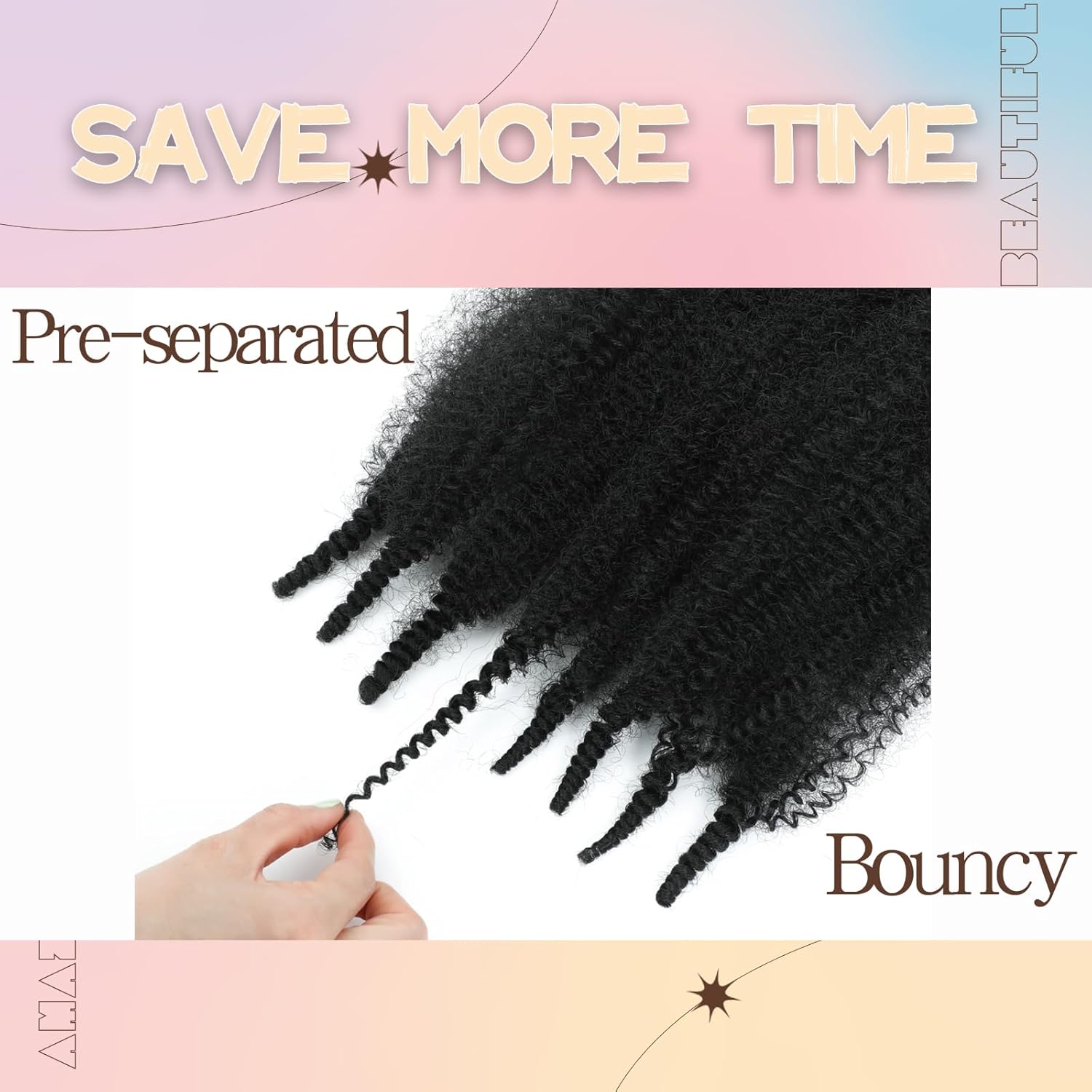 Spring Afro Twist Hair, 20 Inch Springy Marley Twist Braiding Hair Pre-Separated 6 Packs Spring Twist Afro Kinkys Bulk Hair for Soft Locs Crochet Hair Extensions for Black Women (1B, 20inch) - Image 5