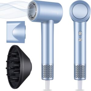 Professional Hair Dryer with Diffuser, TurboLux 1500W High-Speed Blow Dryer for Fast Drying, Lightweight, Ultra-Quiet, Diffuser Hair Dryer with 110000 RPM Brushless Motor (Steel Blue)