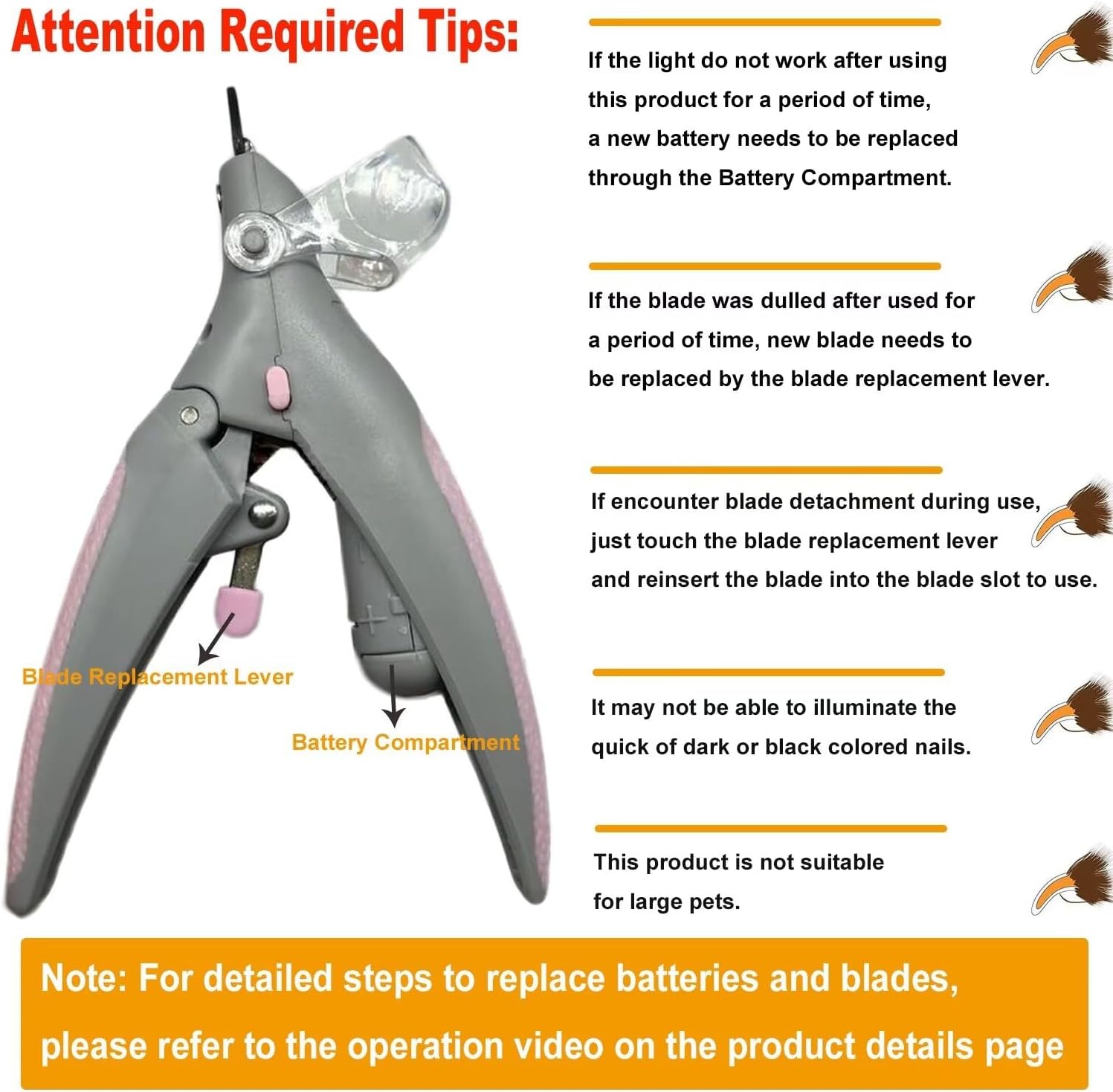 Illuminated Pet Nail Clipper, 5X Magnification Pet Nail Scissor Safe with LED Light, Pet Grooming Nail Care Tool Great for Dogs Cats - Image 8