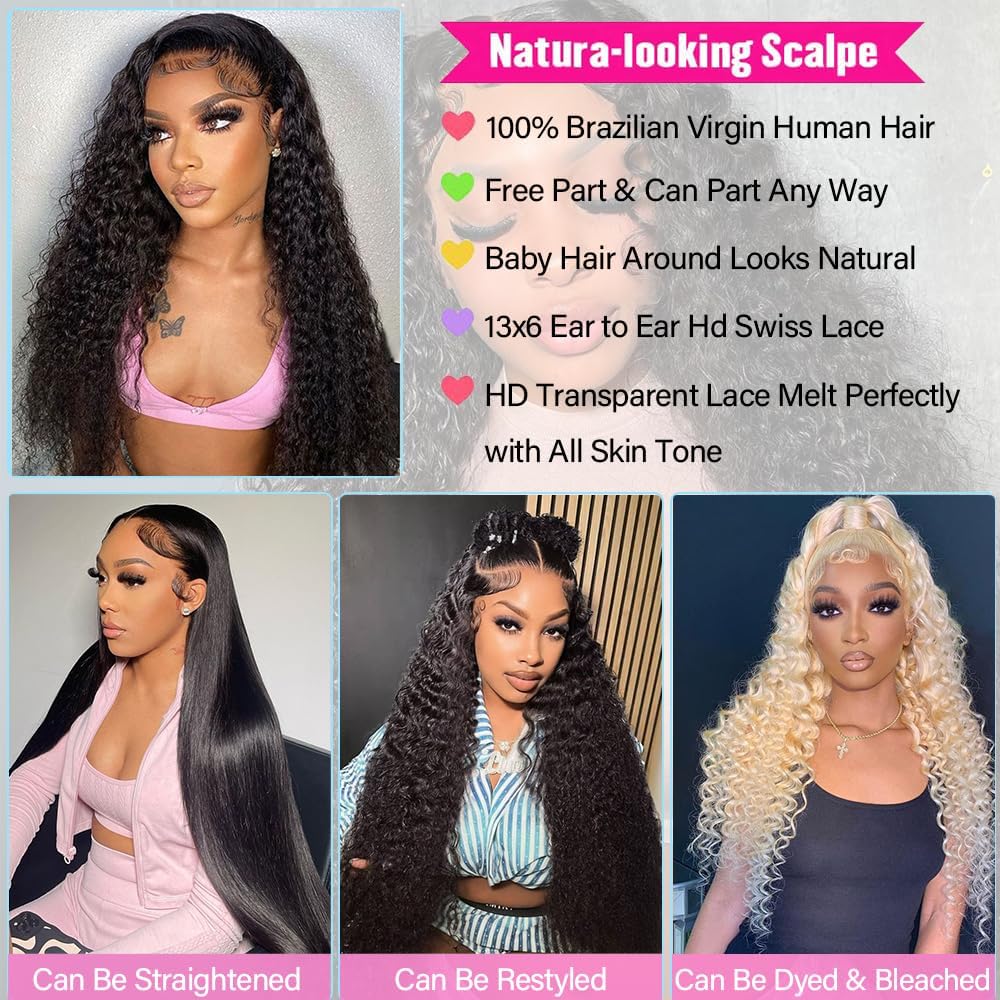 32 Inch 13x6 Deep Wave Lace Front Wigs Human Hair 200% Density HD Lace Front Wigs Human Hair Pre Plucked Natural Color Glueless Wig 100% Virgin Lace Front Wigs for Women - Image 2
