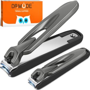 Nail Clippers for Men Women with Catcher, 2 Pack Large Small Anti Splash Self-Collecting Fingernail Toenail Clippers, Sharp Stainless Steel Heavy Duty Mess Free Nail Cutter w Catching Storage
