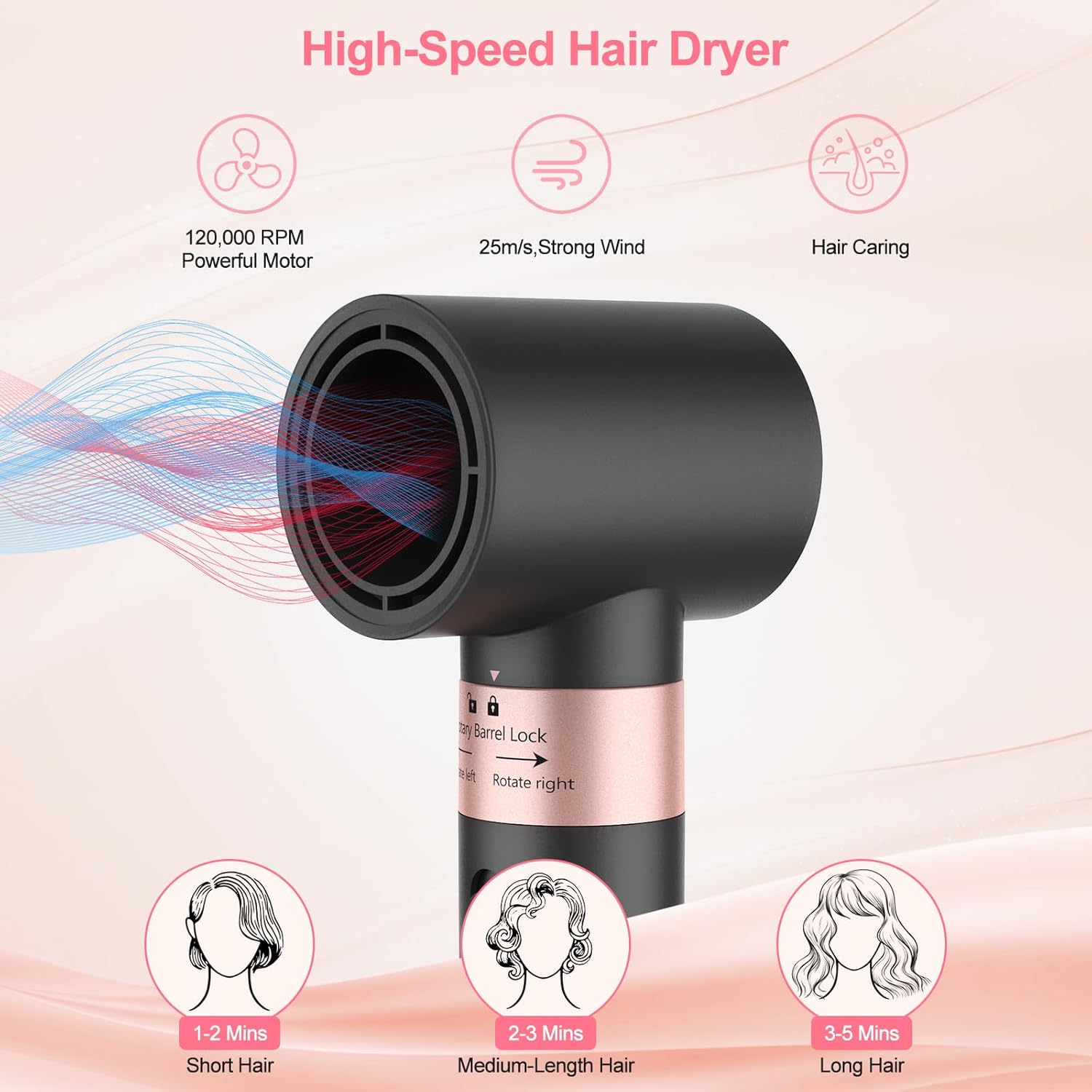 Nimmu Hair Dryer Brush with 120,000 RPM High-Speed Negative Ionic Blow Dryer Brush Fast Drying, Multi Hair Styler Curlers, Professional Hot Air Styler for Curling Volumizing Straightening Styling - Image 3