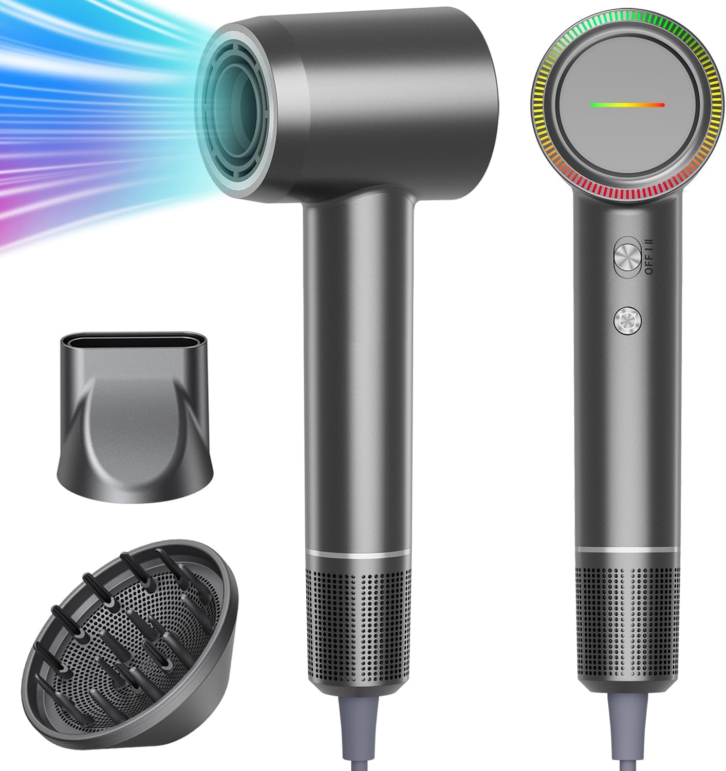 Hair Dryer, High Speed Powerful Negative Ionic Blow Dryer with 160000 RPM Brushless Motor for Fast Drying, Professional Low Noise Hairdryer with Diffuser and Nozzle, 4 Temps & 2 Speeds (Premium Gray) - Image 9