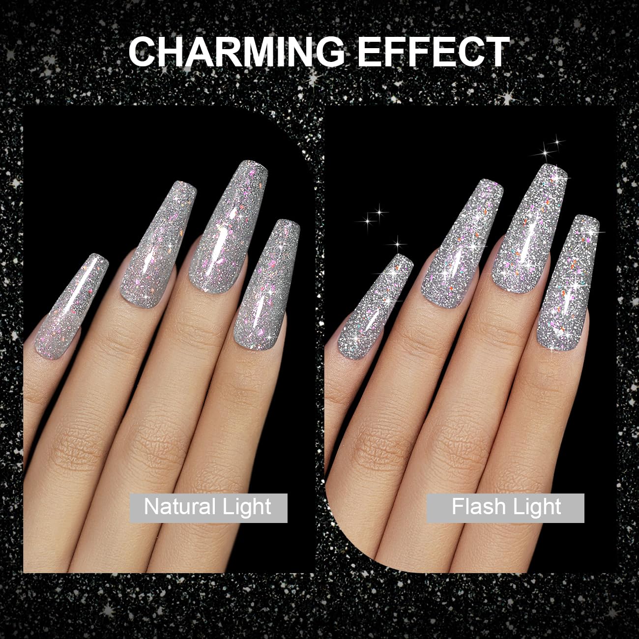 RARJSM Reflective Glitter Gel Polish Silver Sparkling Glitter Iridescent Shimmer Gel Nail Polish Sparkle Diamond Holographic Gelpolish Soak off Nail Art Varnish Manicure for Salon DIY at Home - Image 2