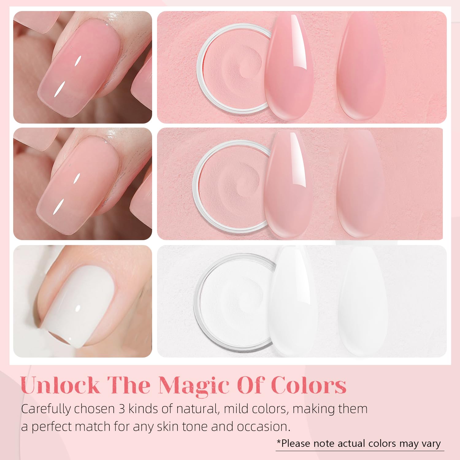 Dip Powder Nail Kit Starter, Gentle Nude Pink Milky White Neutral Skin Color and Dipping Powder Liquid Set with Base Top Coat and Activator for French Nail Art Manicure DIY Salon 9PCS - Image 2