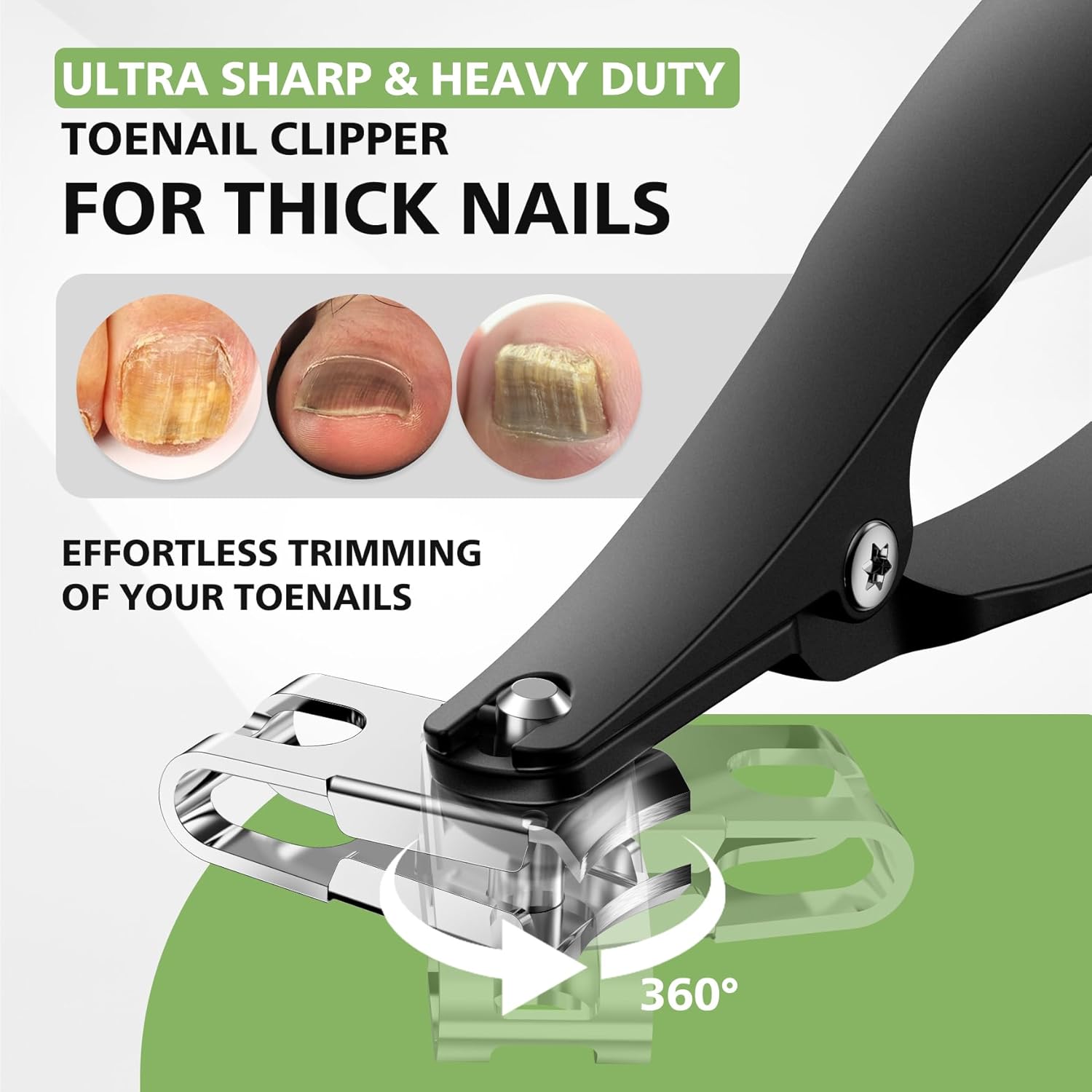 BALUCA 360ยฐ Rotating Jaw Toenail Clippers for Thick Nails for Seniors - Comfortable Grip Handle Fingernail Clippers, Upgraded Design Nail Cutters Trimmer for Men and Women - Image 3