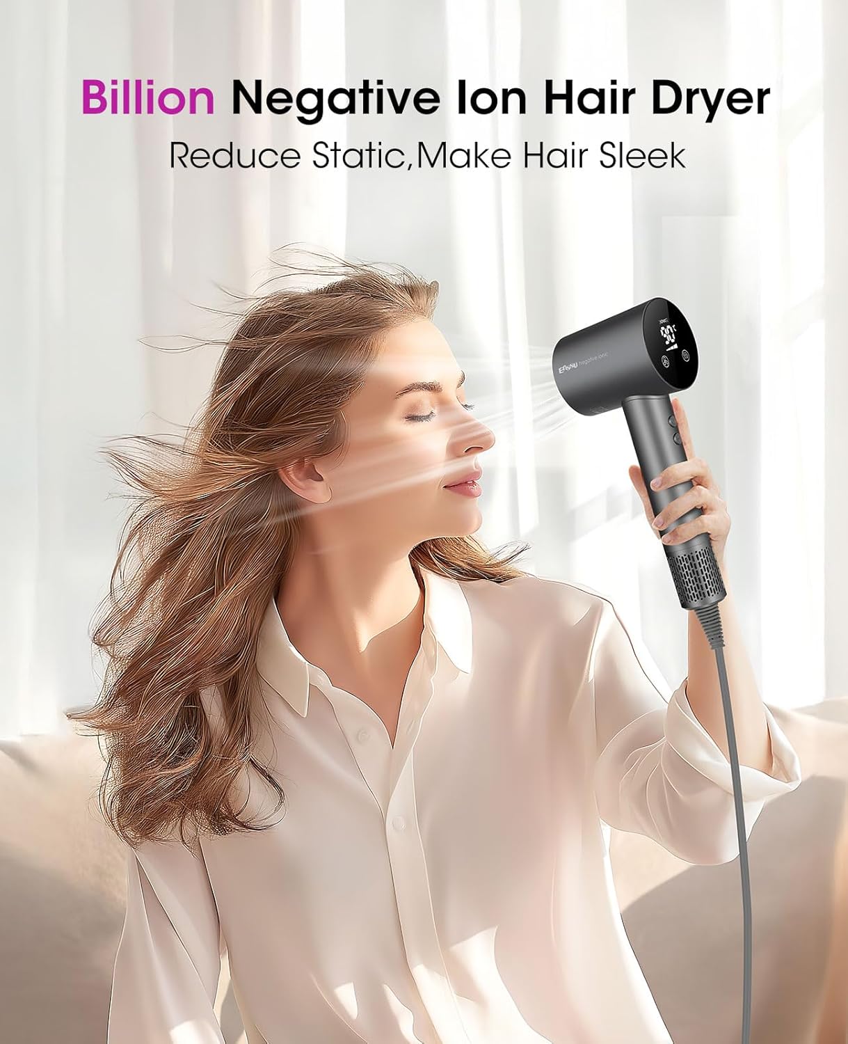Professional Ionic Hair Dryer - 110,000RPM High-Speed,Lightweight,1500W Powerful Blow Dryer with Cool Shot Button,Dual Voltage,Concentrator Nozzle & Smart Temperature Control for Fast Drying - Image 4
