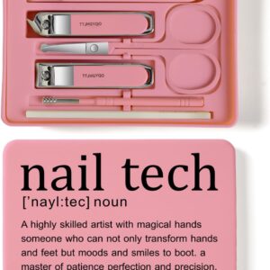 Nail Clippers and Beauty Tool Portable Set Nail Clipper Set Martensitic Stainless Steel Manicure Set 6 in 1 Suitable for Home, Workplace, Outdoor Travel, Gift Giving, Salon (Nail tech Pink)