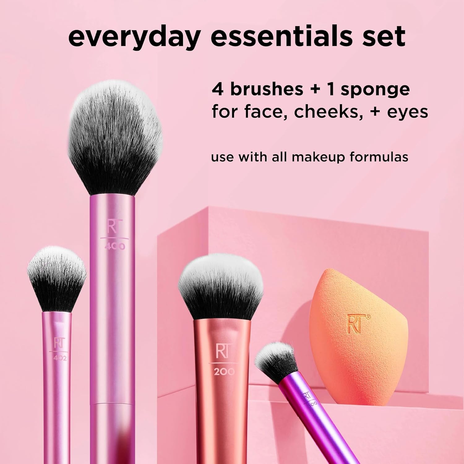 Real Techniques 6 Piece Everyday Essentials Makeup Brush Set, Includes 4 Brushes & 2 Makeup Sponges, For Foundation, Blush, Bronzer, Contour, Eyeshadow, & Powder, Travel Gift Set, Cruelty-Free & Vegan - Image 3