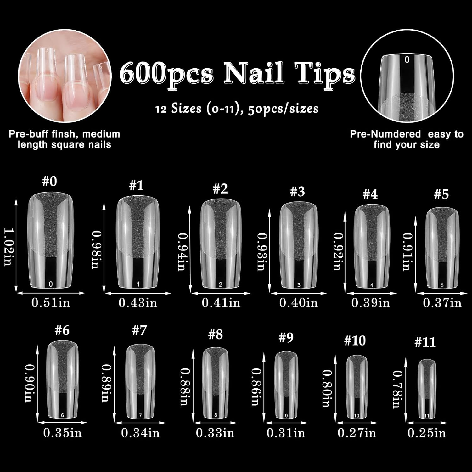 AddFavor 600pcs Square Nail Tips, Medium Square Gel Nail Tips Clear Fake Nails Full Cover Acrylic Nails Tips for Extension Nail Manicure Salon Home DIY - Image 5