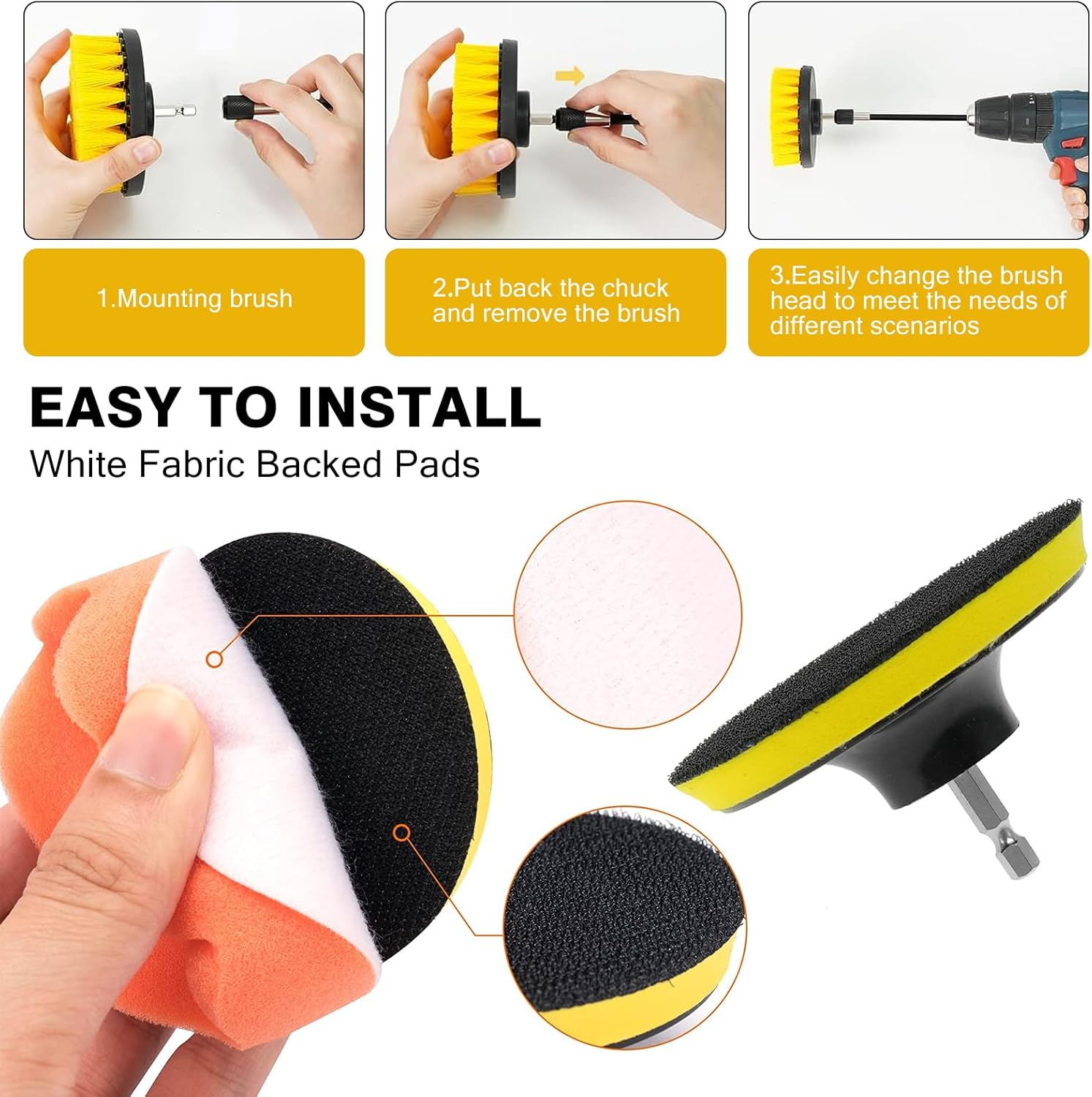 48 Pcs Drill Brush Attachments Set, Scrub Pads & Sponge & Wire Brush for Drill, Power Scrubber Brush with Extend Long Attachment, Drill Scrubber Brush Kit for Bathroom, Floor, Car, Grout - Image 2